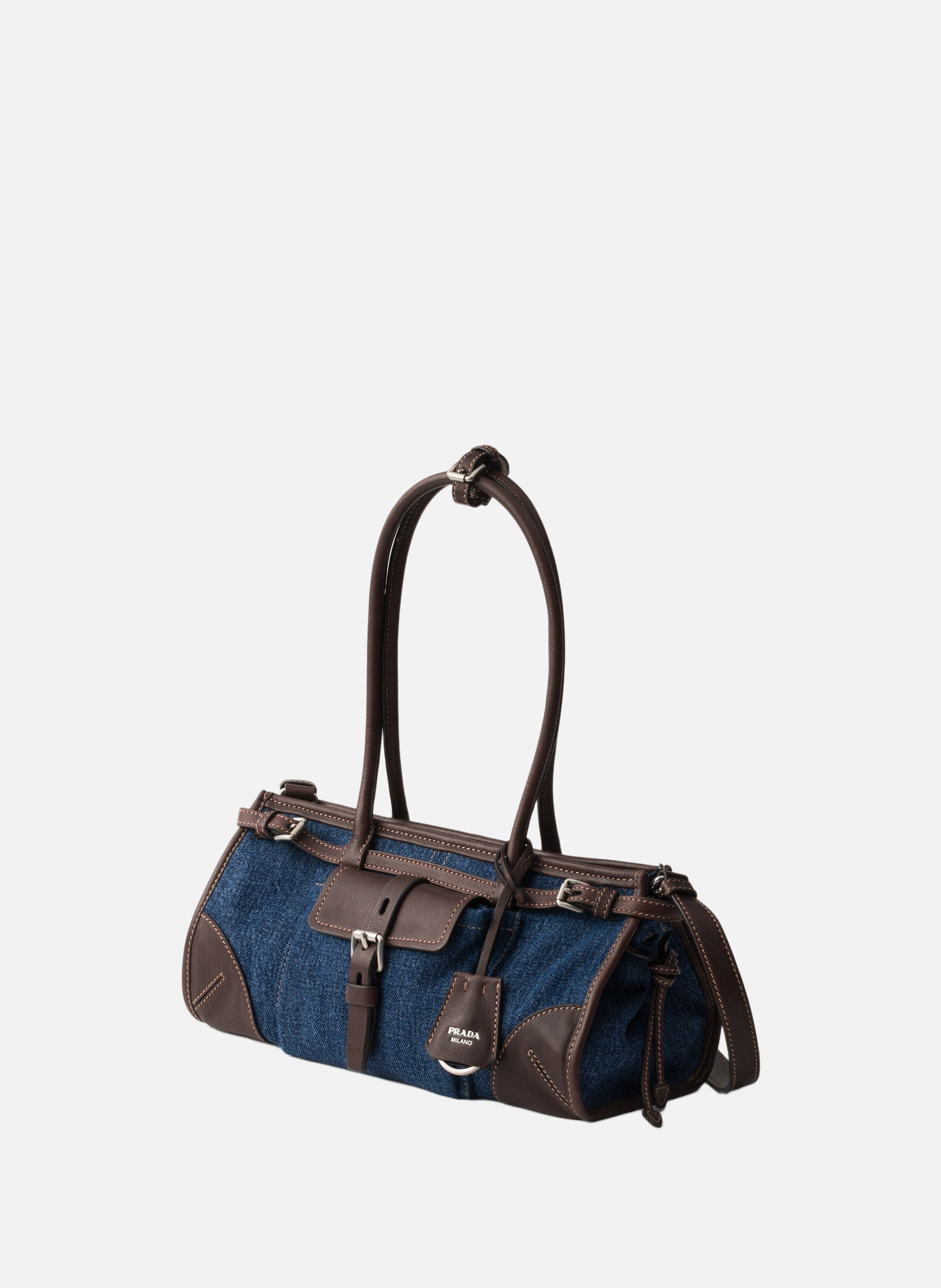 Sac à main prada bonnie en denim et cuir de taille PRADA Bleu