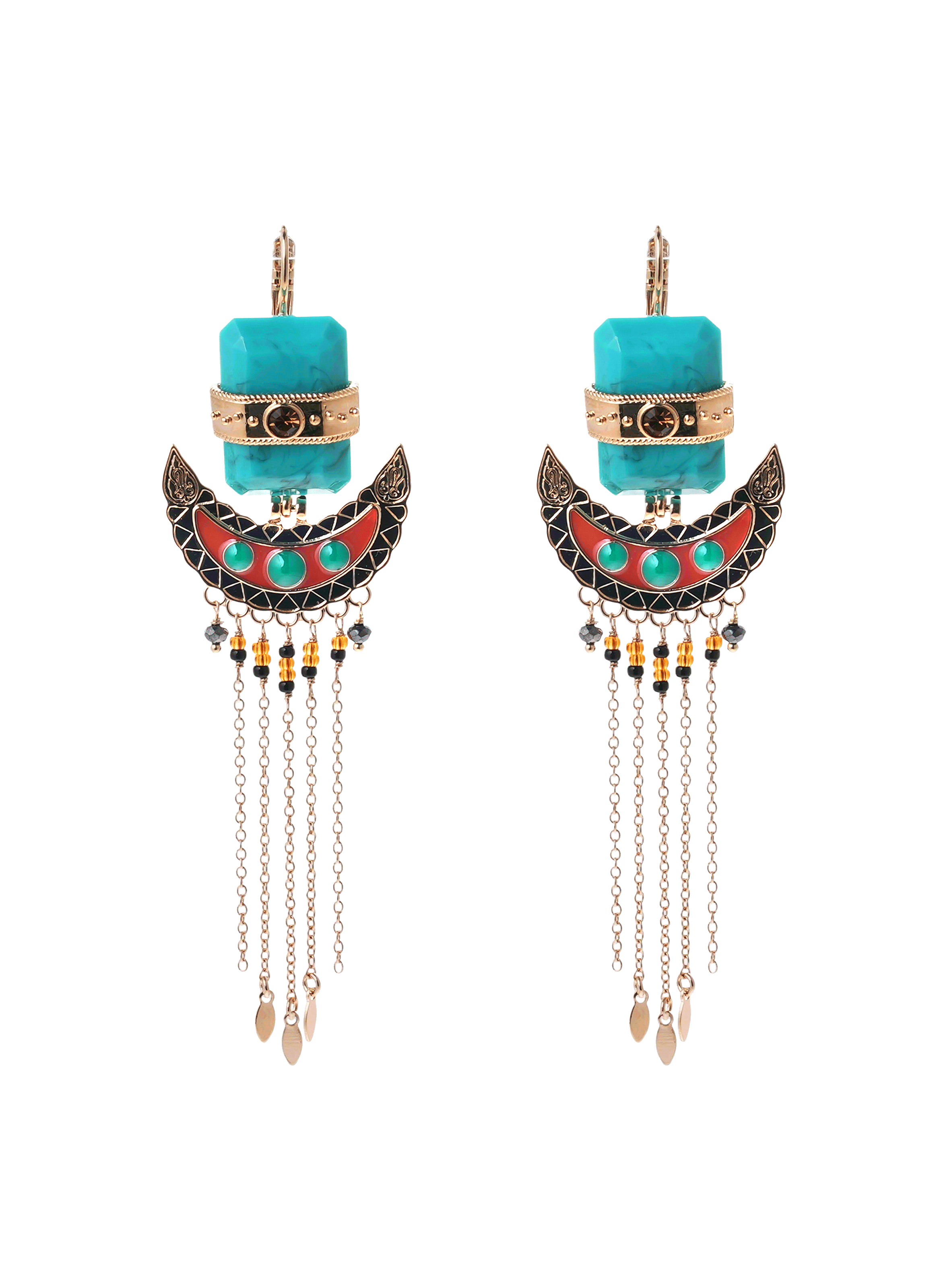 Boucles d'oreilles pendantes perles et chaînes LOMBOK HIPANEMA Bleu