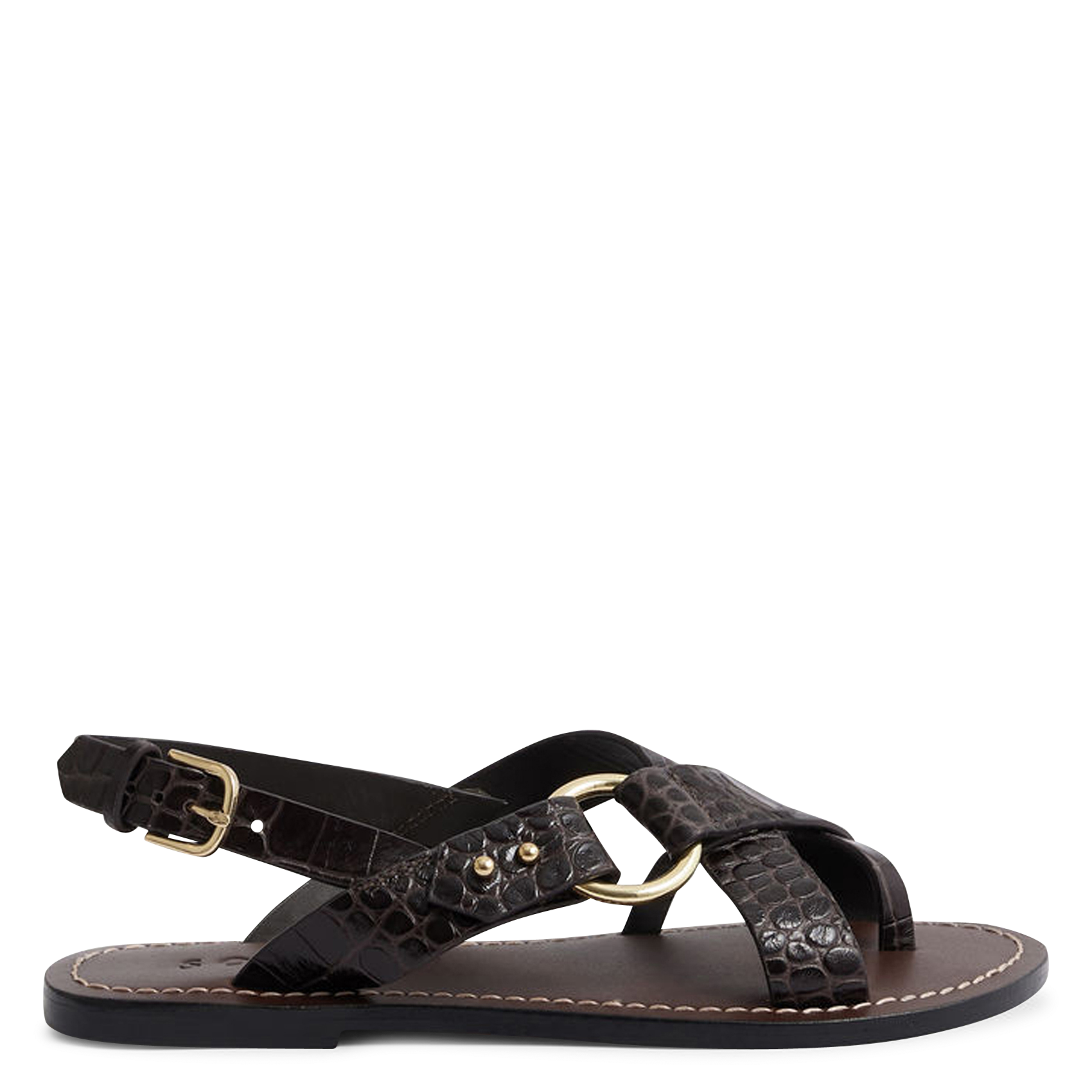 Sandales plates à brides croisées en cuir florence SOEUR Marron