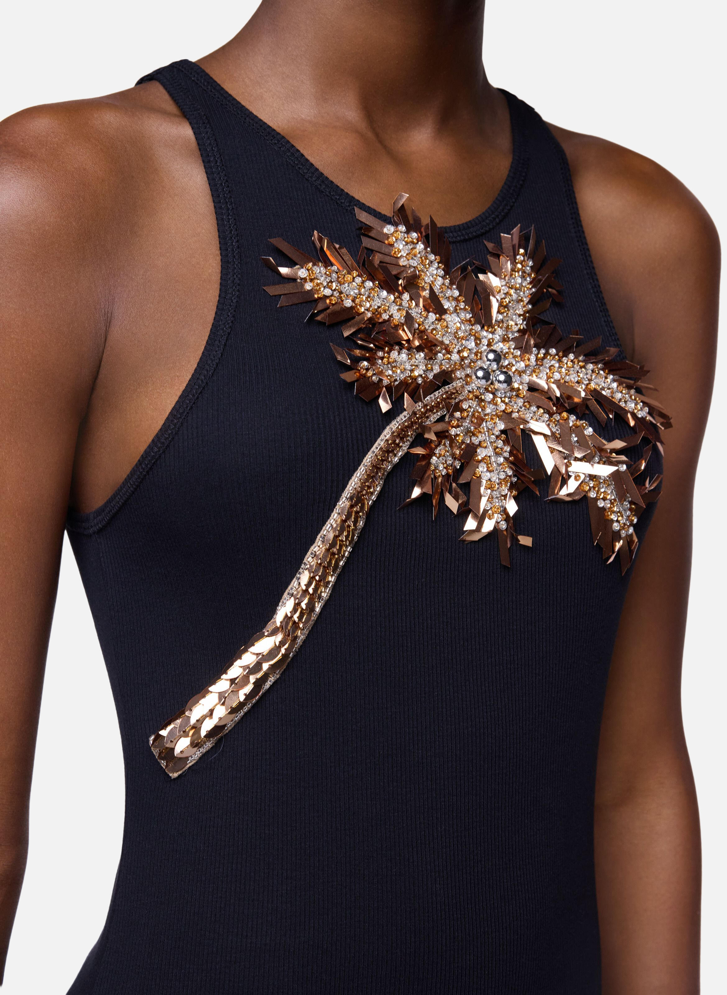 Robe longue en coton avec broderie en forme de palmier RABANNE Noir