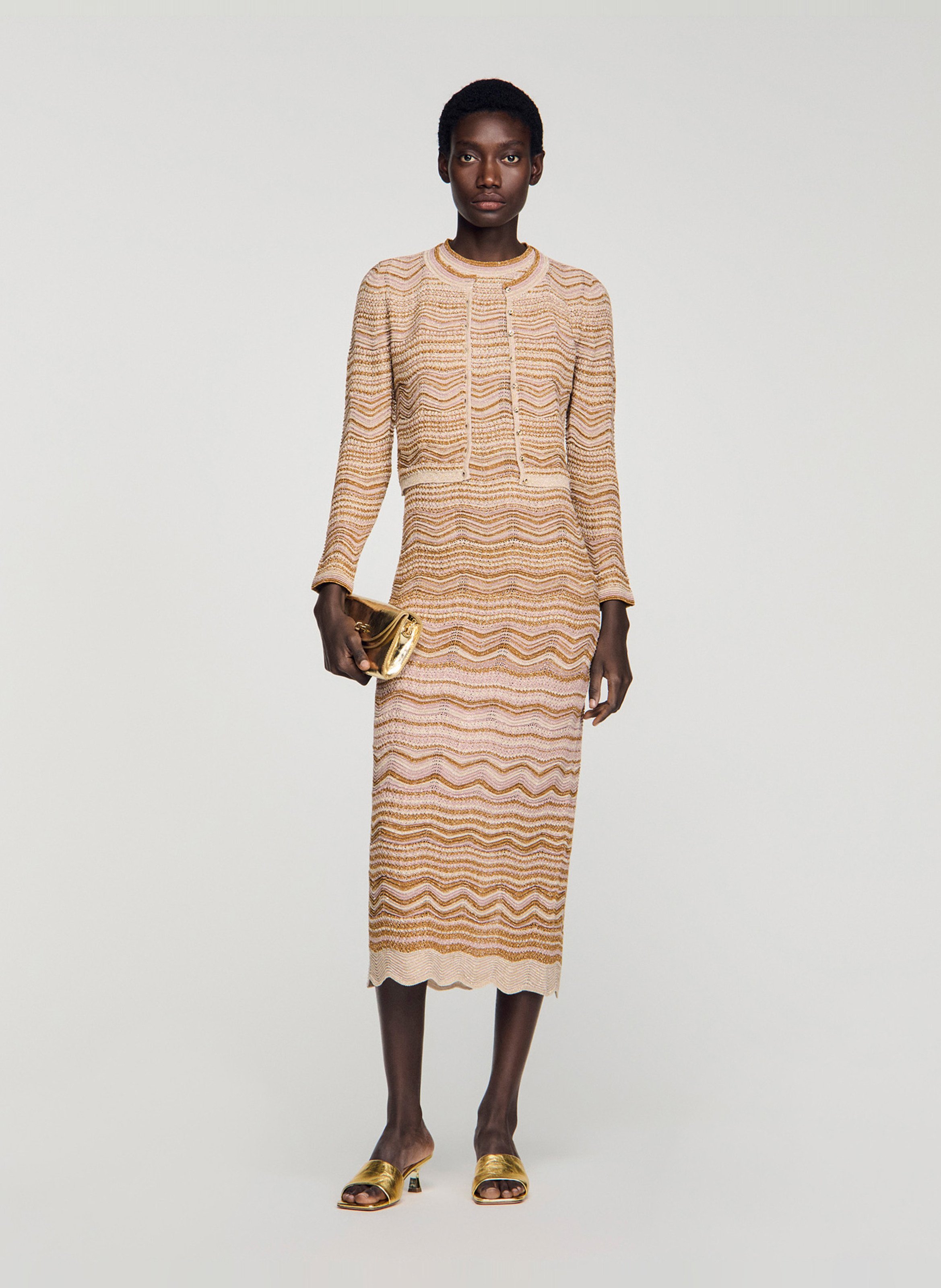 Gilet moulant col rond SANDRO Marron