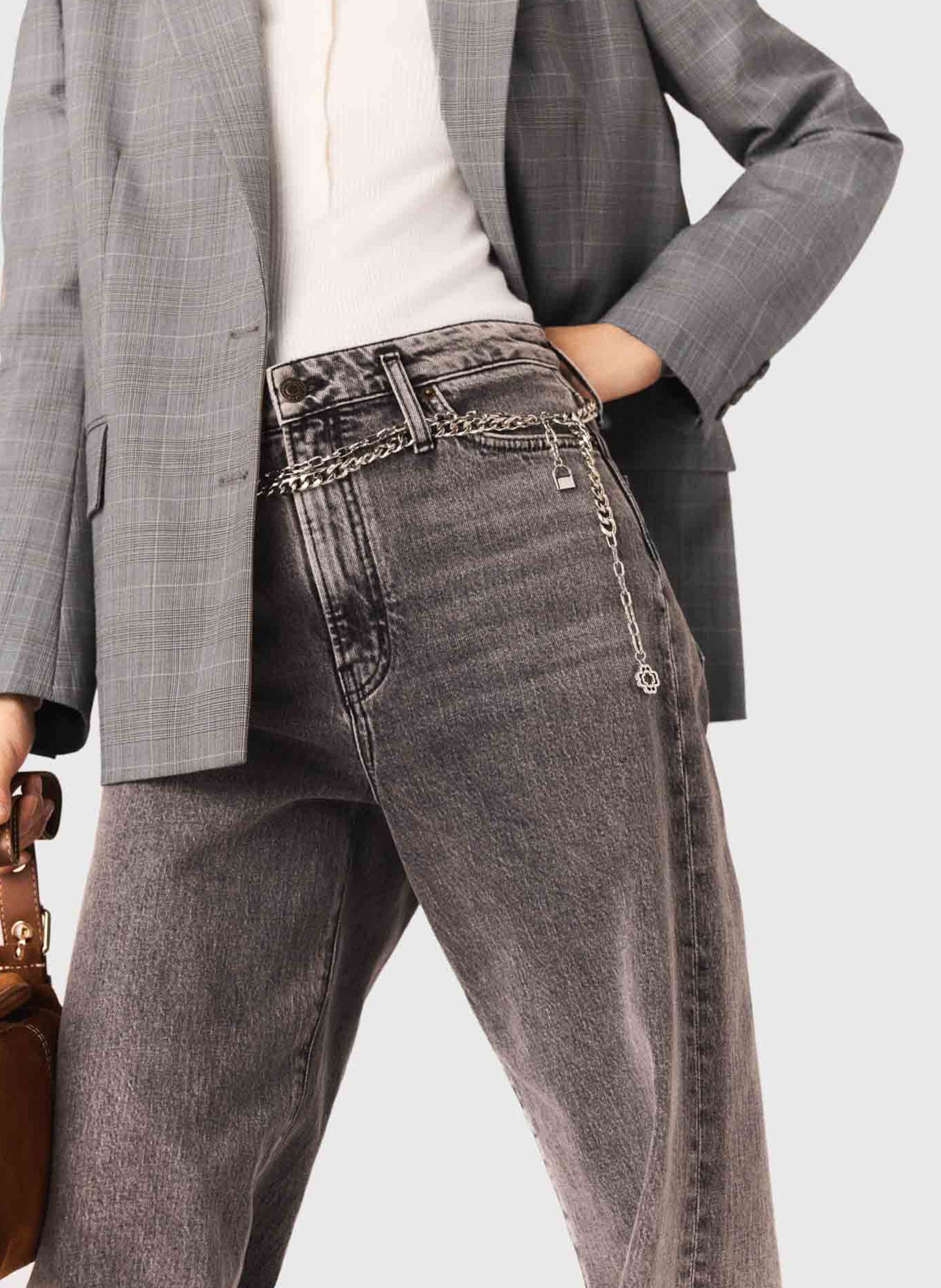 Jean droit en coton mélangé MAJE Gris