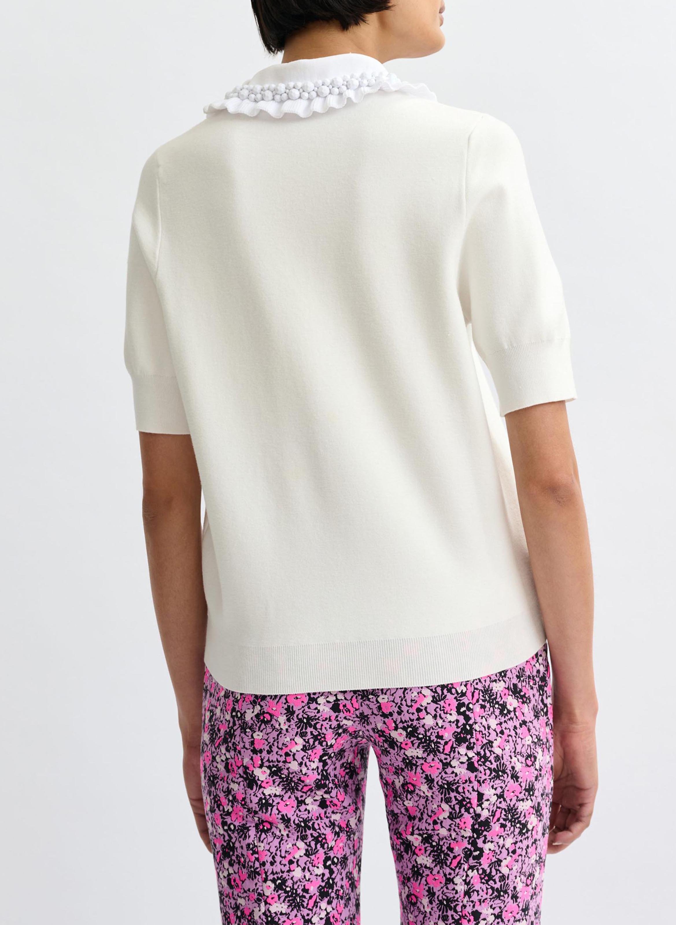 Polo manches courtes uni à volants jewelry Blanc