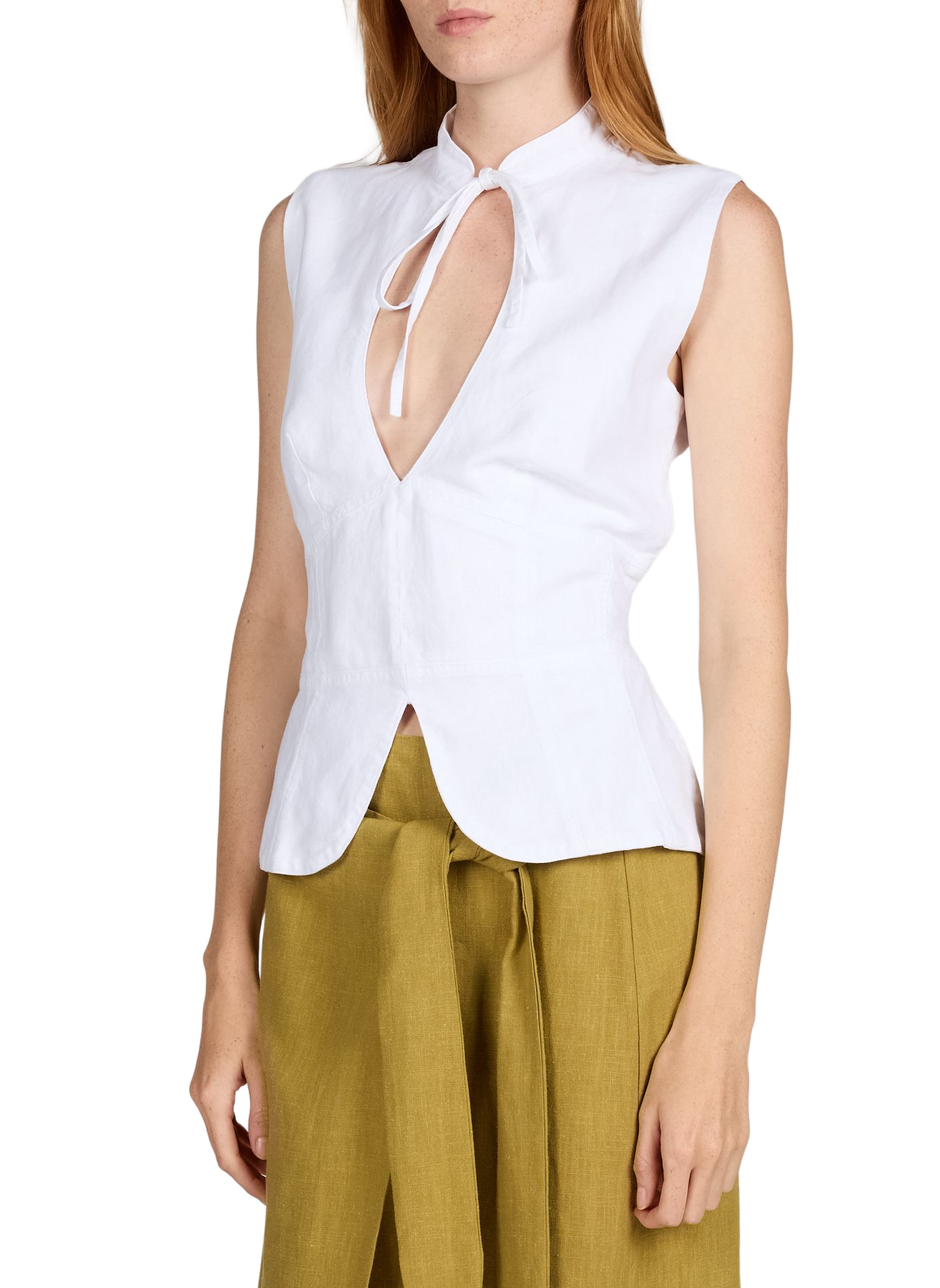 Top with a plunging neckline and open back in cotton and linen GIMAGUAS White