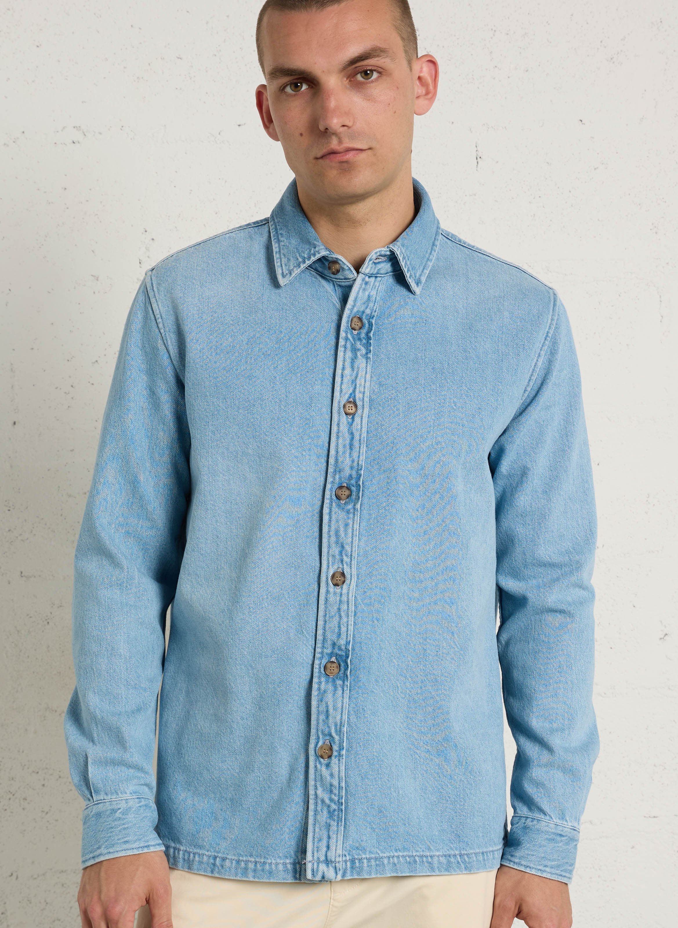 Chemise oversize col classique en coton mélangé IKKS Bleu