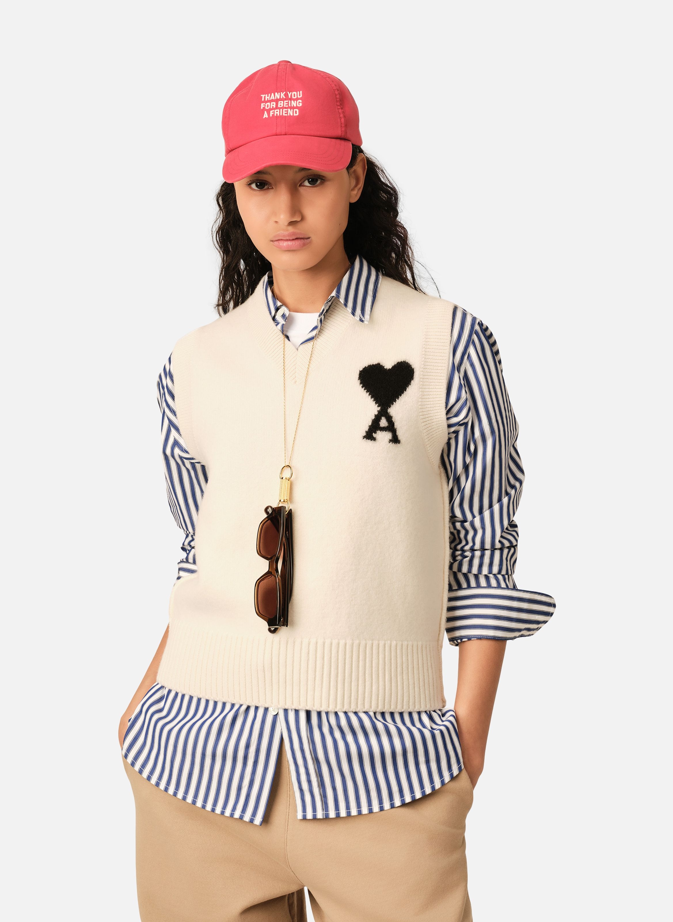 Pull unisexe en laine sans manches ami de coeur AMI PARIS Blanc
