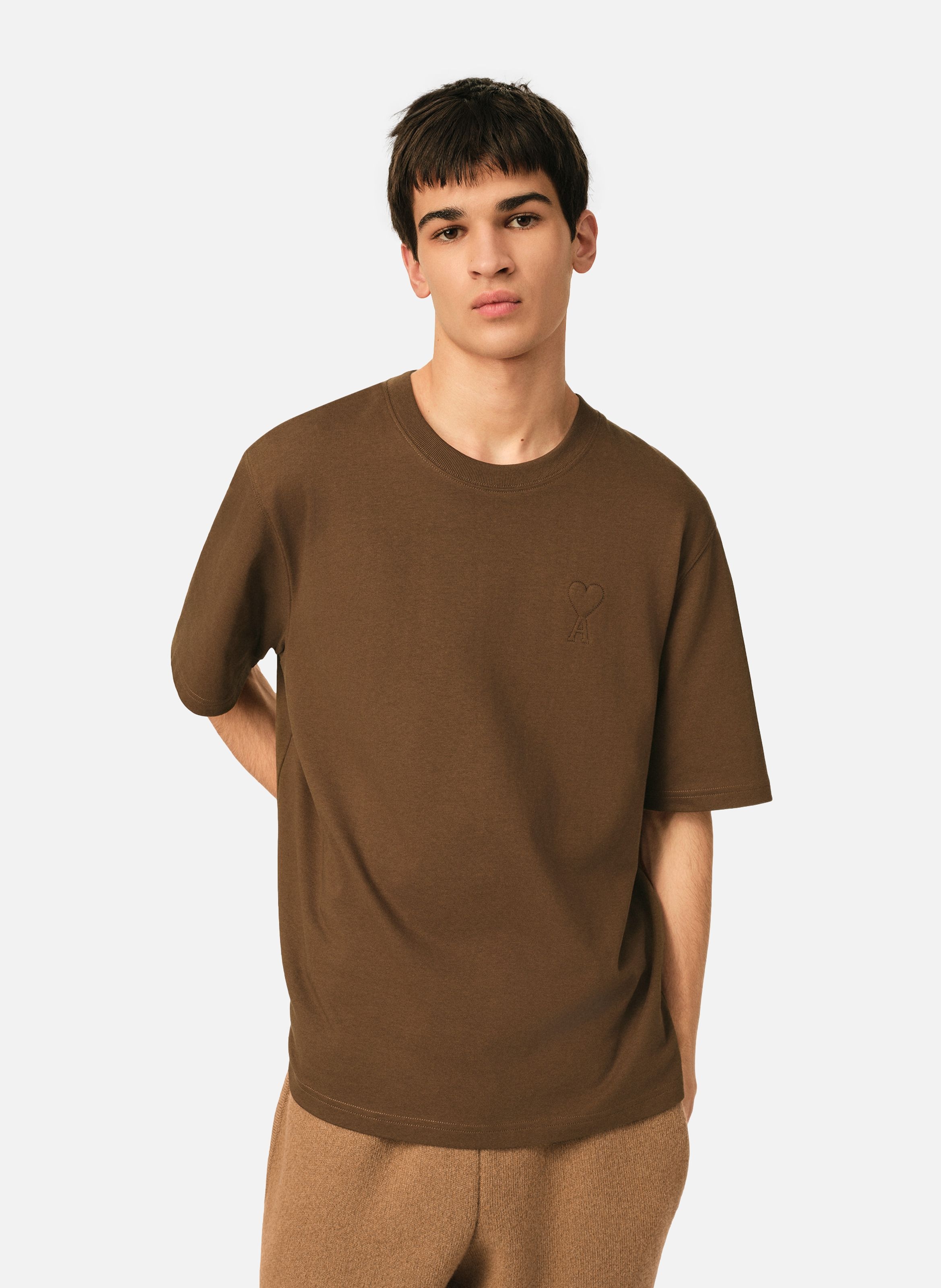 T-shirt unisexe en coton ami de coeur embossé AMI PARIS Marron