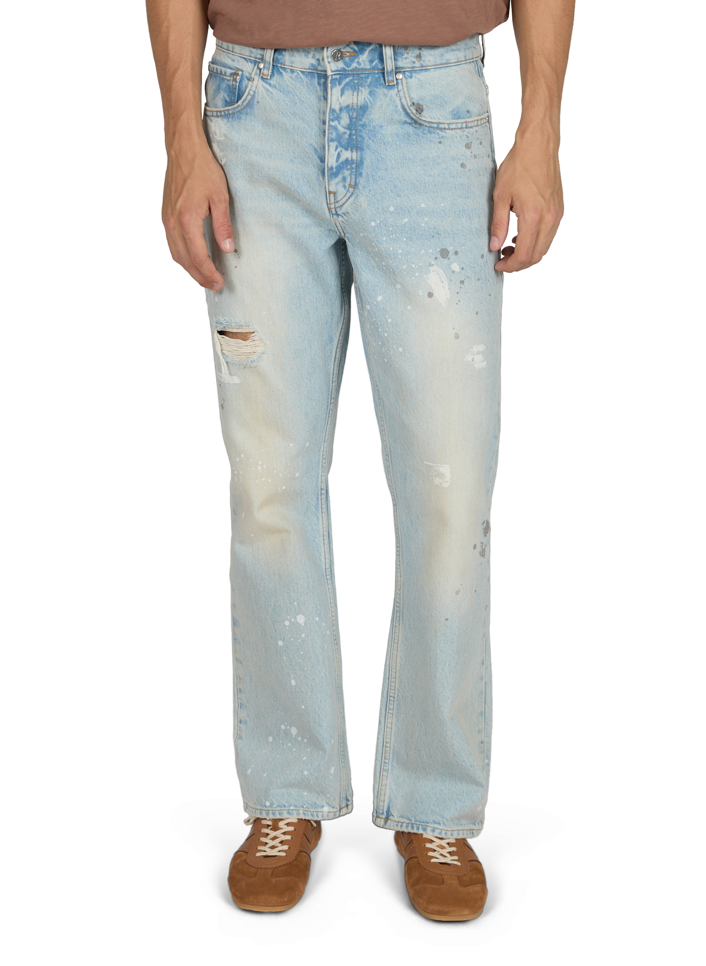 Ripped bootcut jeans with paint splatter effect in cotton REPRESENT Blue