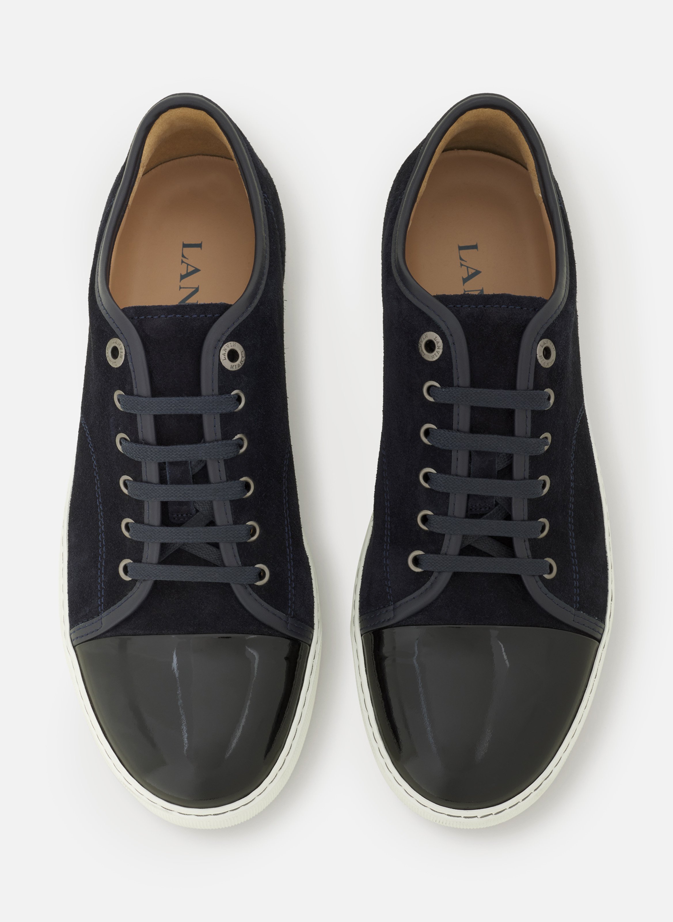 Sneakers dbb1 en suede et cuir vernis LANVIN Bleu