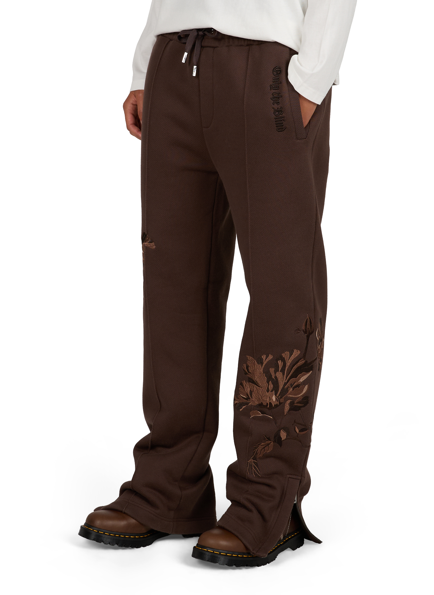 Wide leg embroidered cotton trousers | Brown ONLY THE BLIND Men