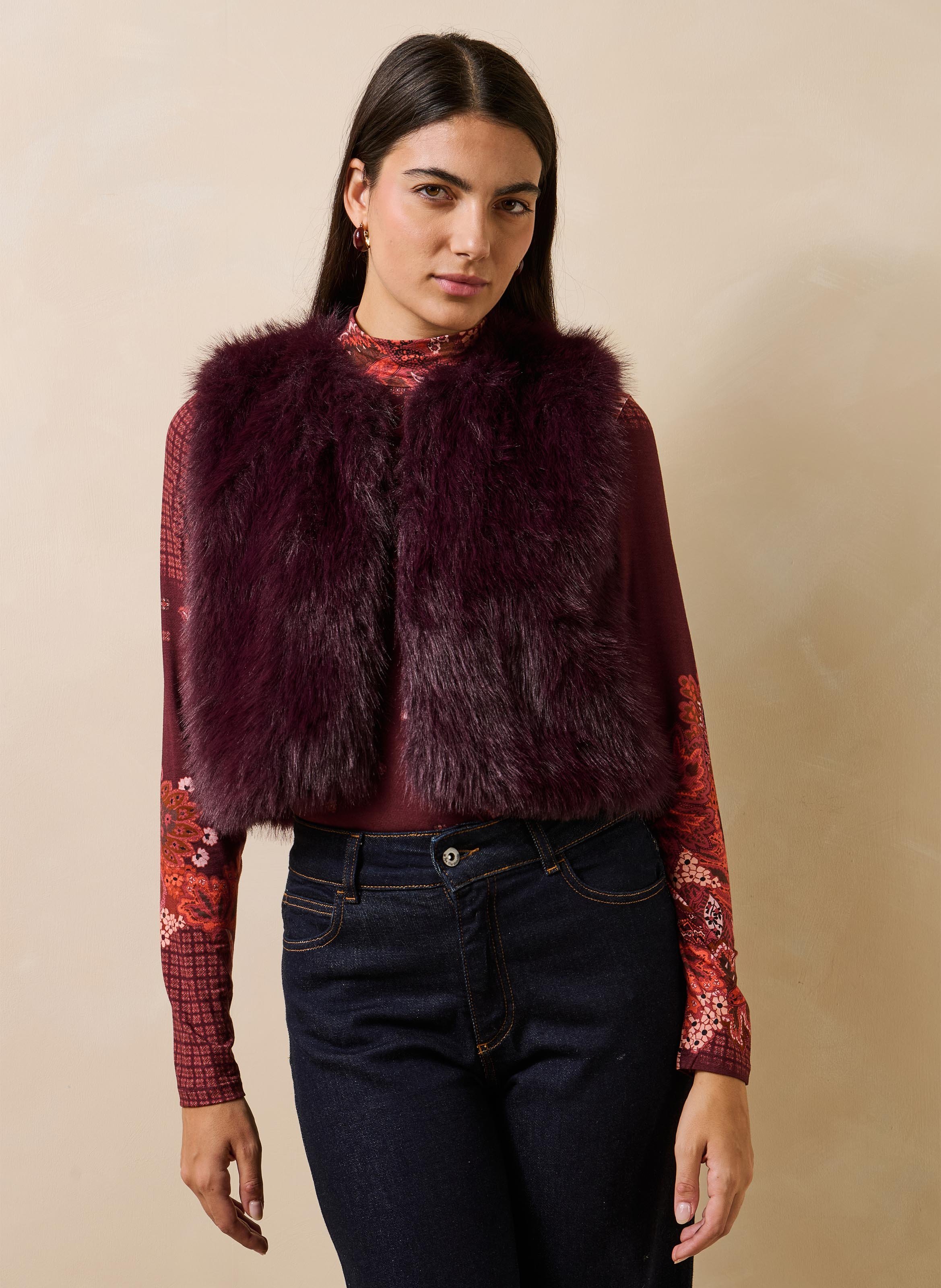 Veste droite sans manches effet fourrure LA FEE MARABOUTEE Violet
