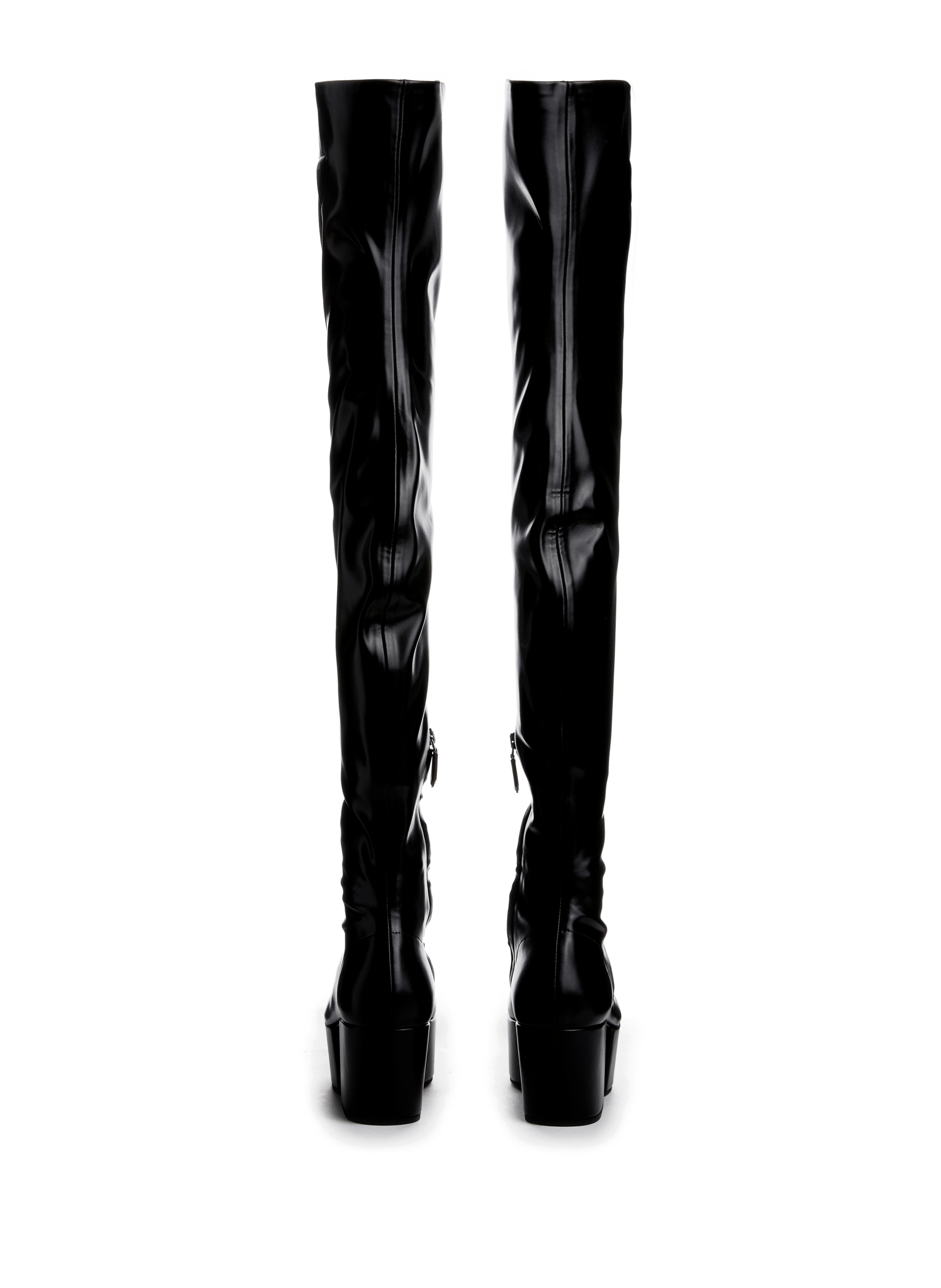 Technical nappa platform thigh-high boots PRADA Black