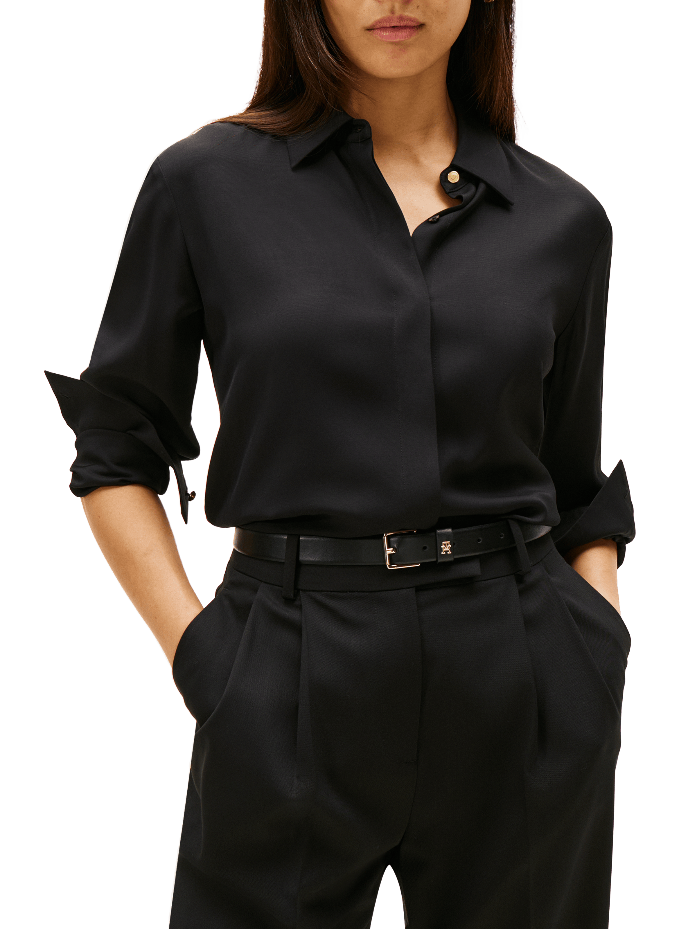 TOMMY HILFIGER Standard fit shirt with hidden placket Black