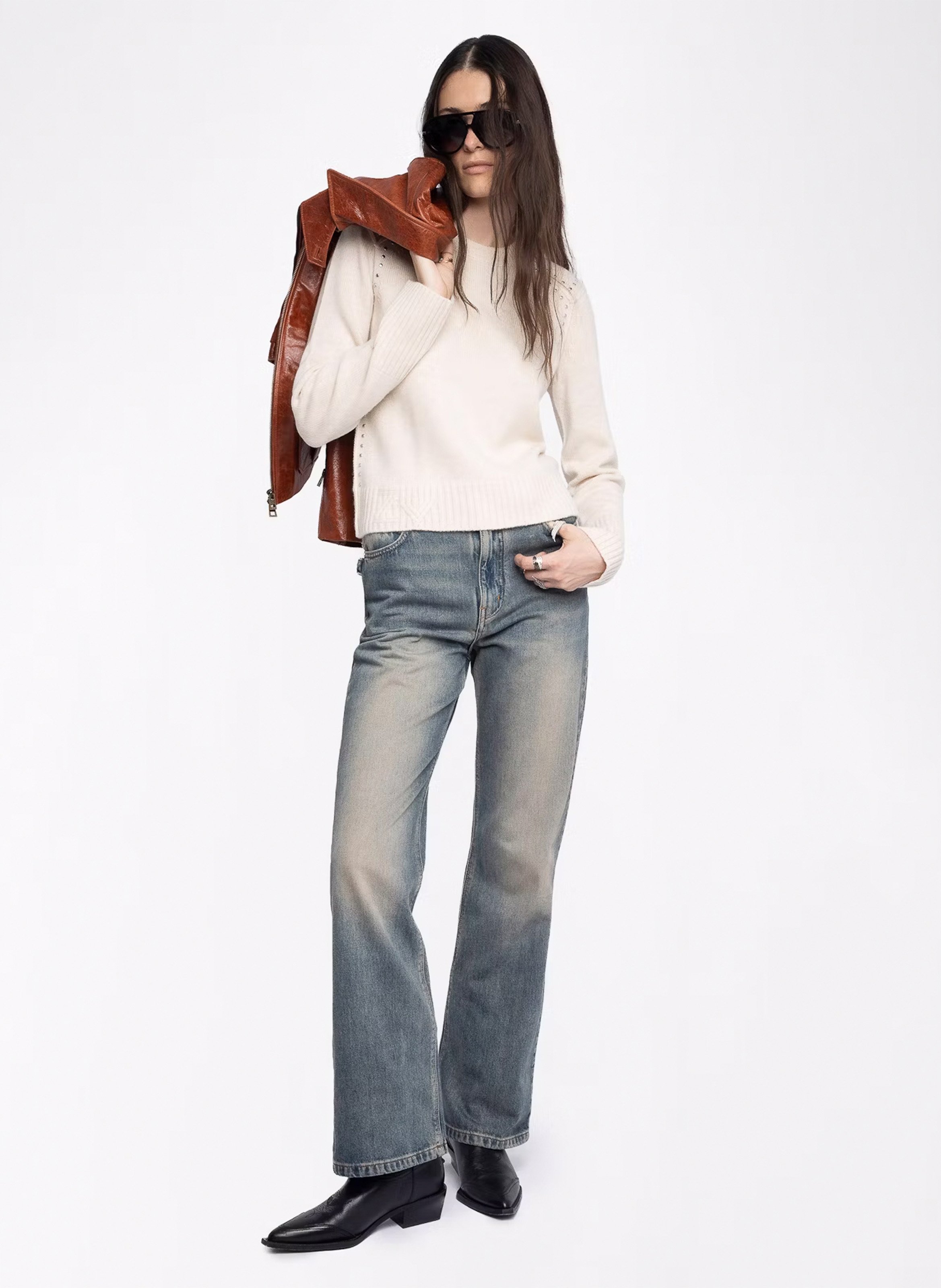 Pull droit col rond en laine et cachemire nalty ZADIG&VOLTAIRE Blanc