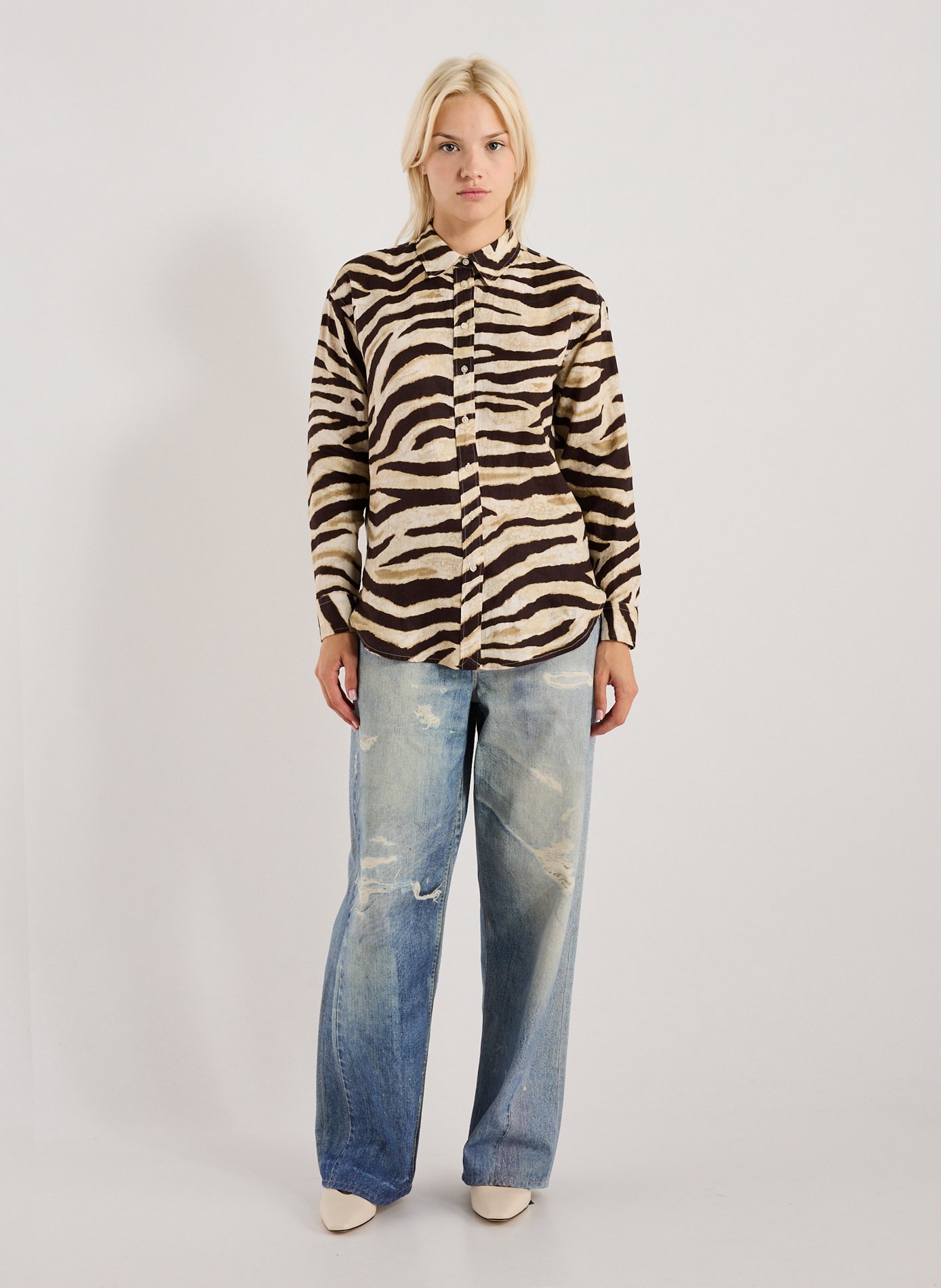 Linen shirt with animal print LAUREN White