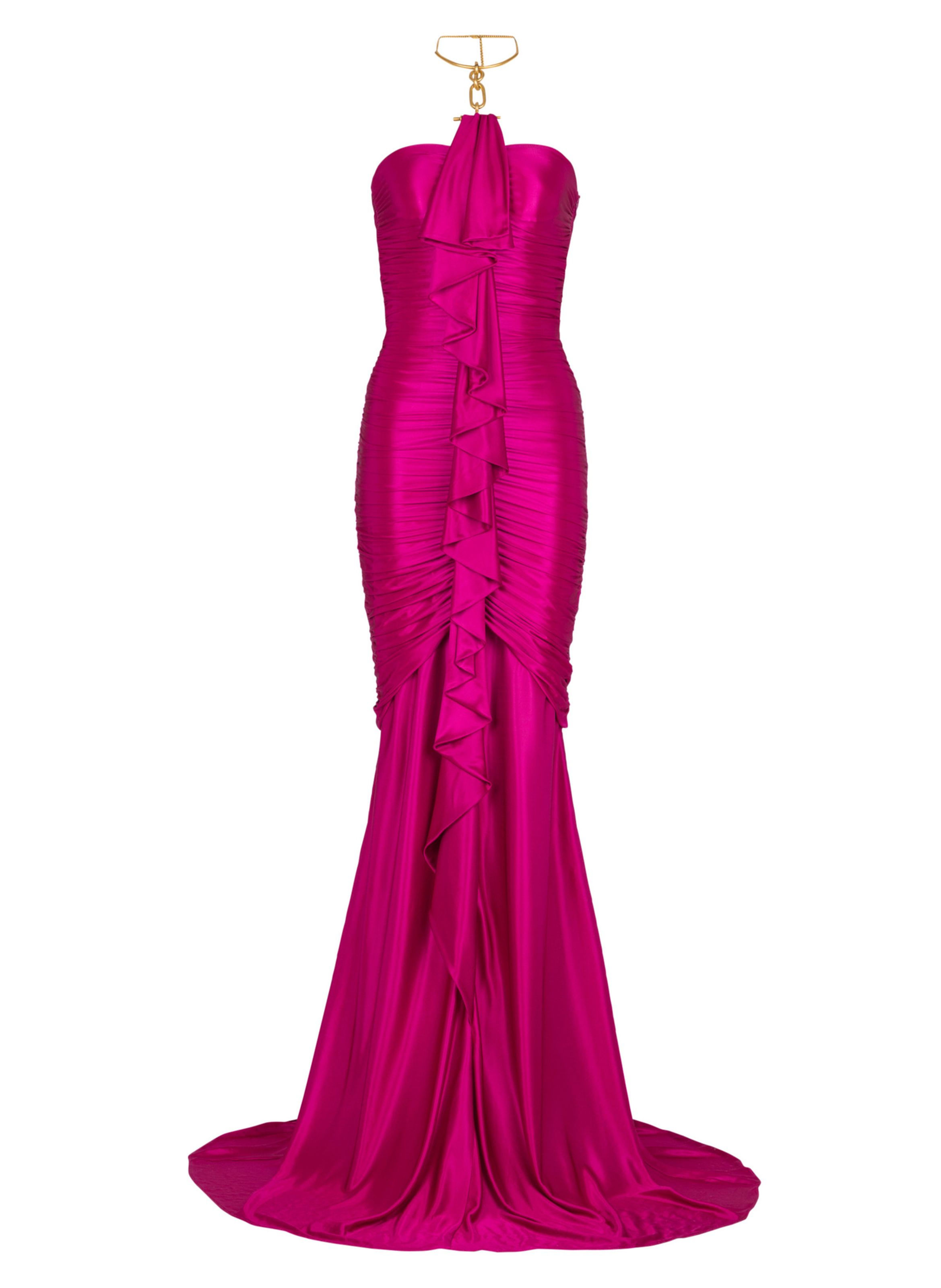 Robe longue drapée bustier avec détail bijou BALMAIN Rose