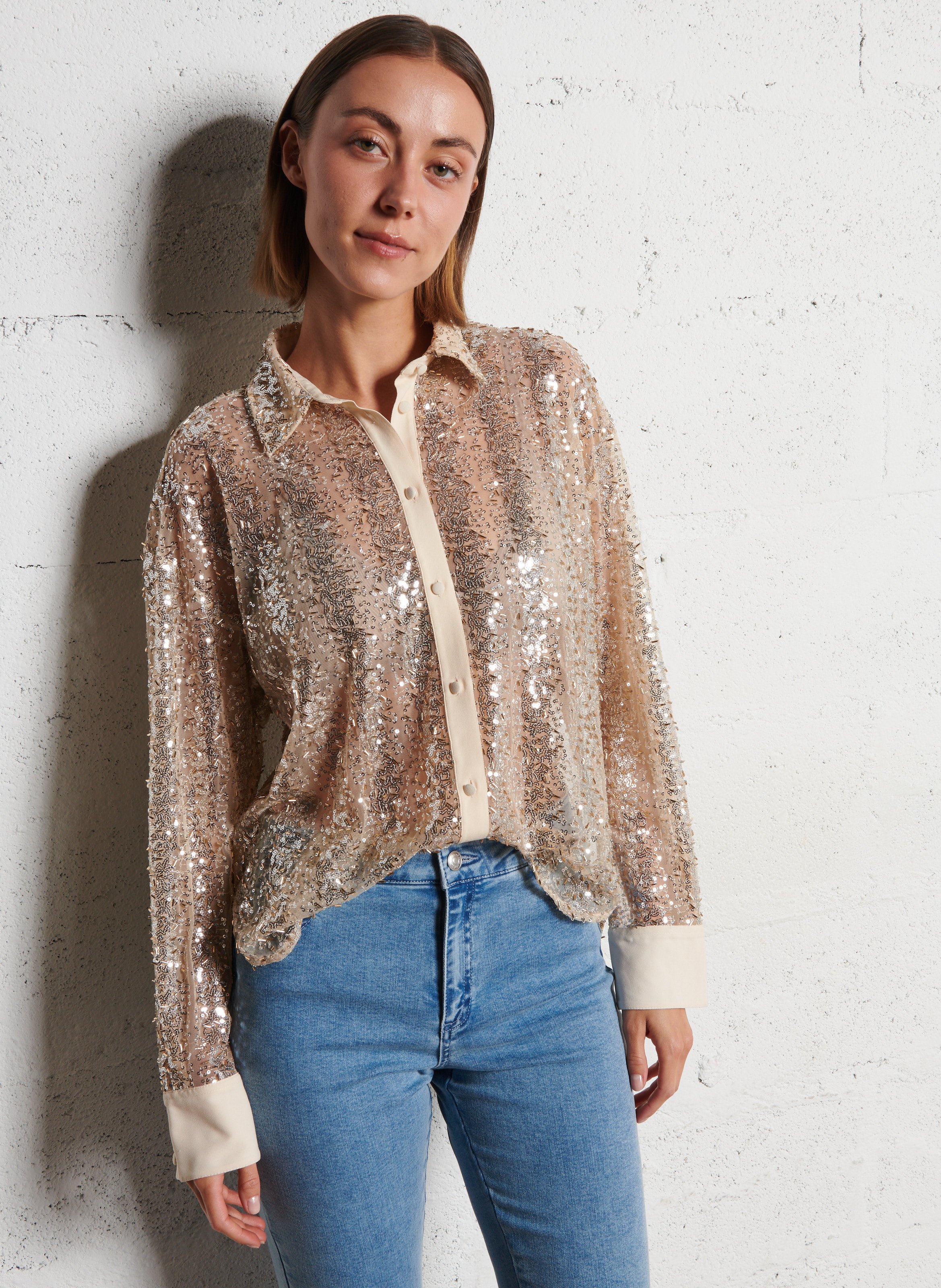 Chemise droite à strass et perles IKKS Doré