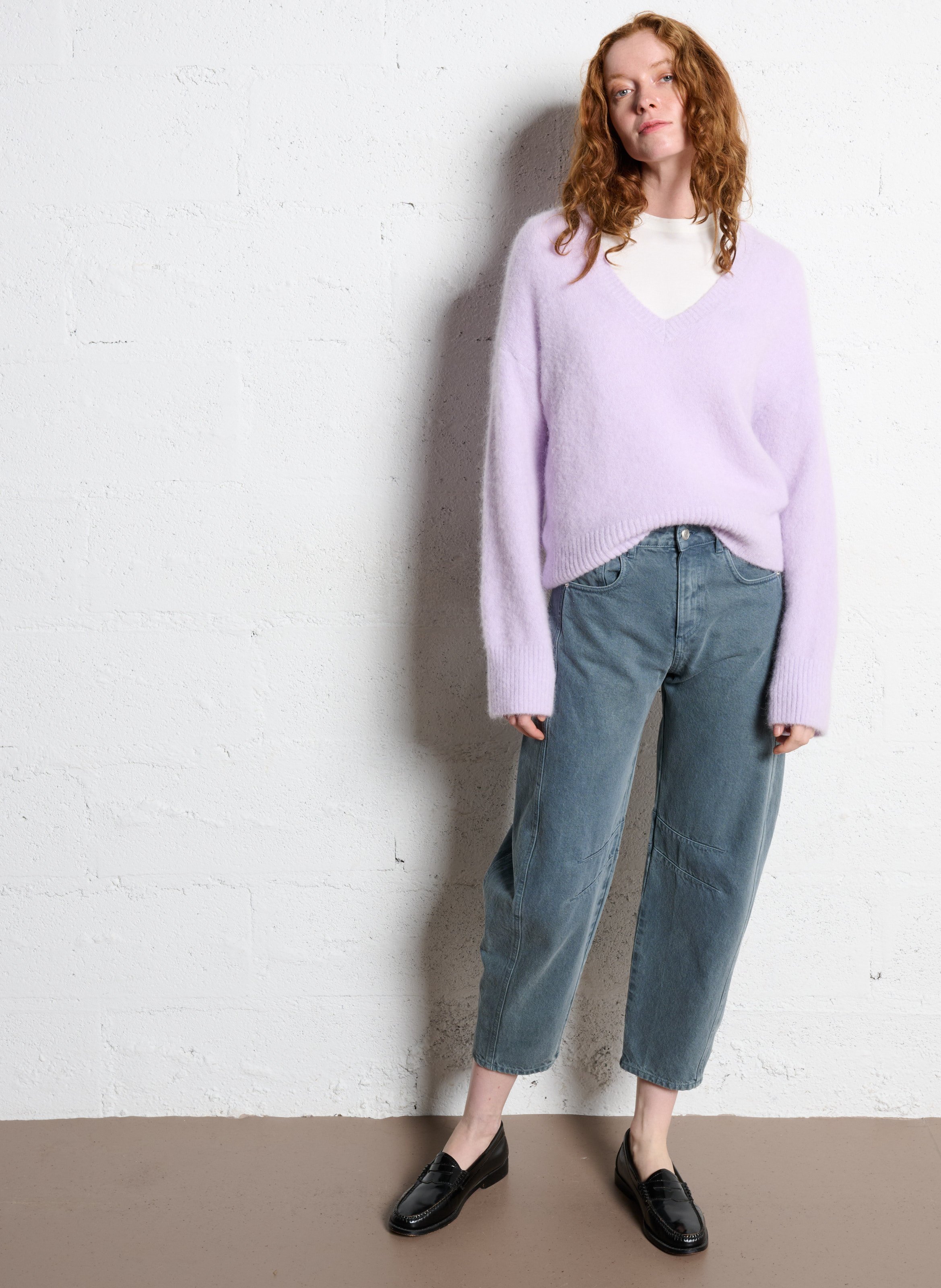 Pull droit col v en alpaga mélangé IKKS Violet