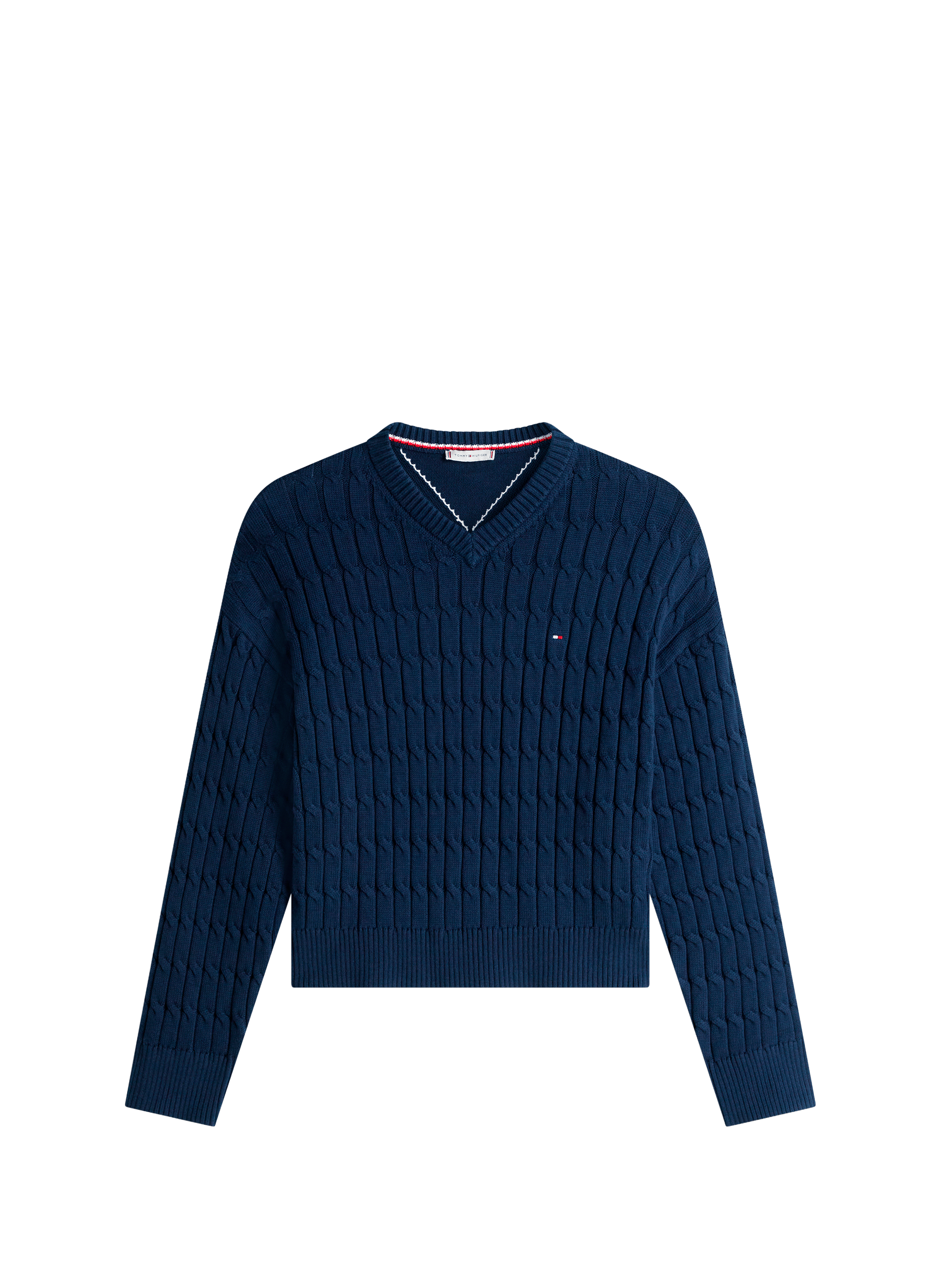 Pull à col V torsadé en coton TOMMY HILFIGER Bleu