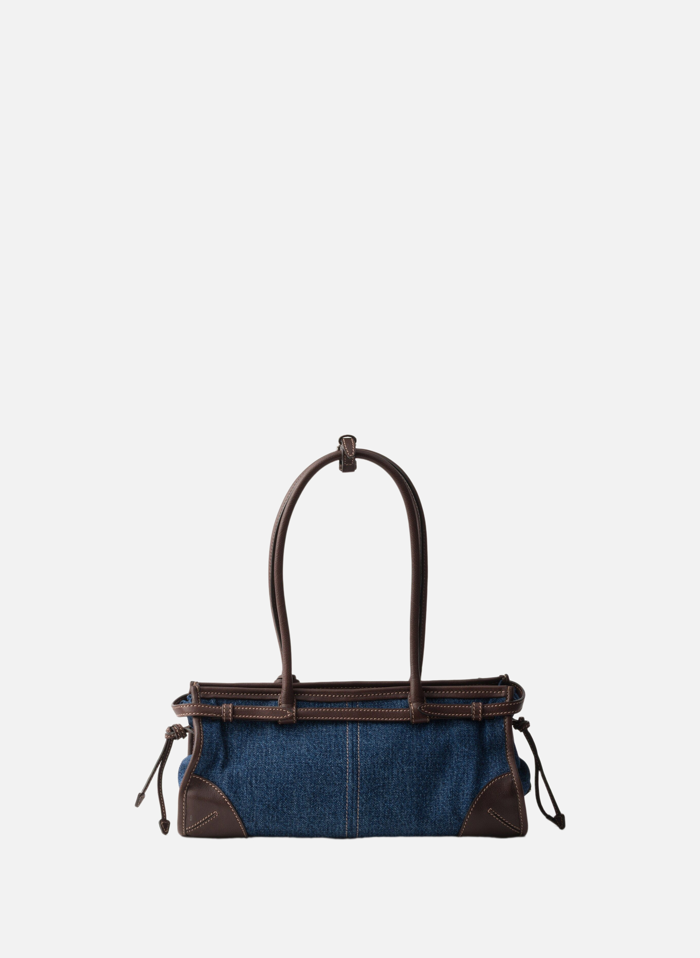 Sac à main prada bonnie en denim et cuir de taille PRADA Bleu