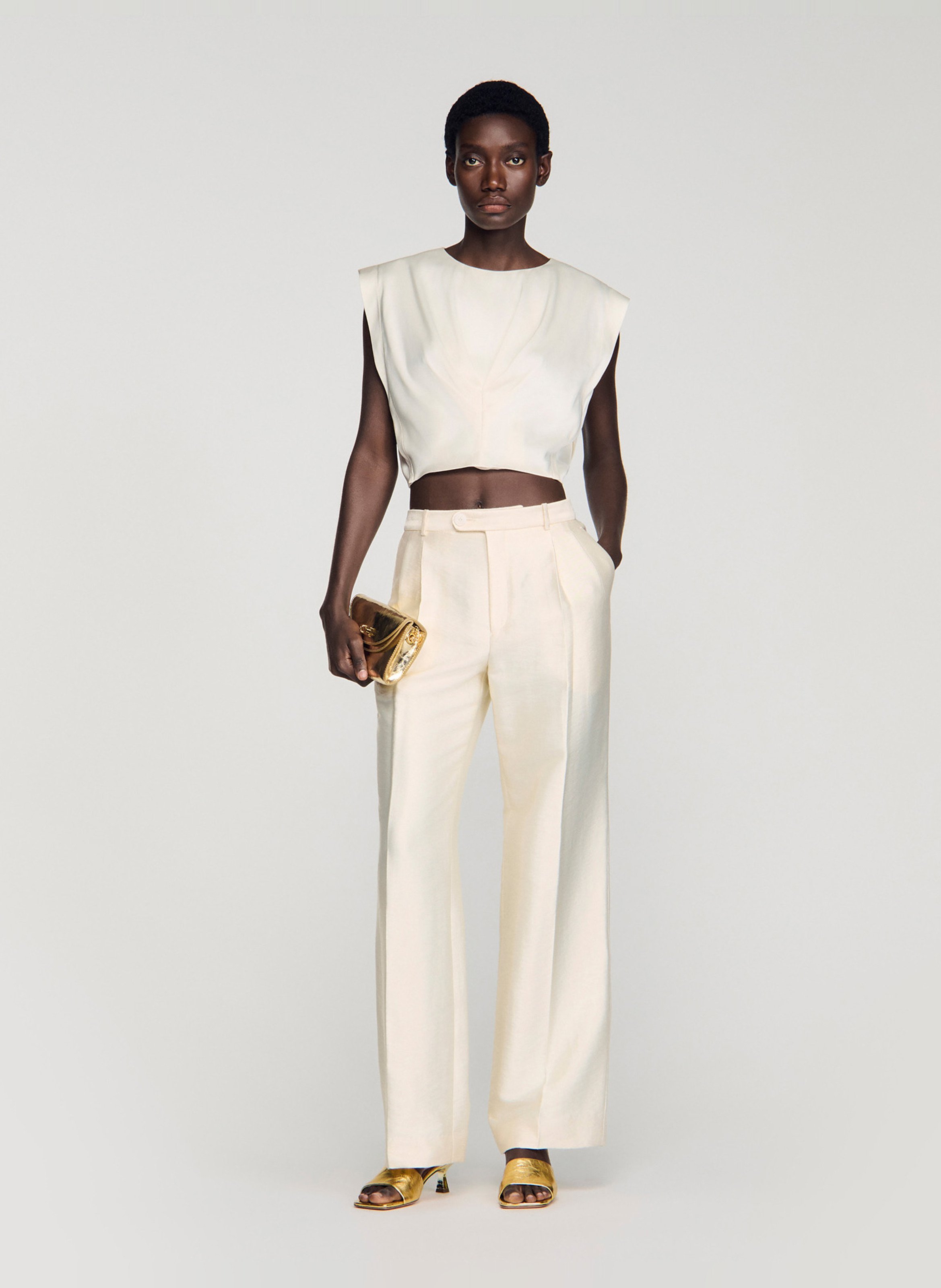 Top droit col rond satiné SANDRO Beige