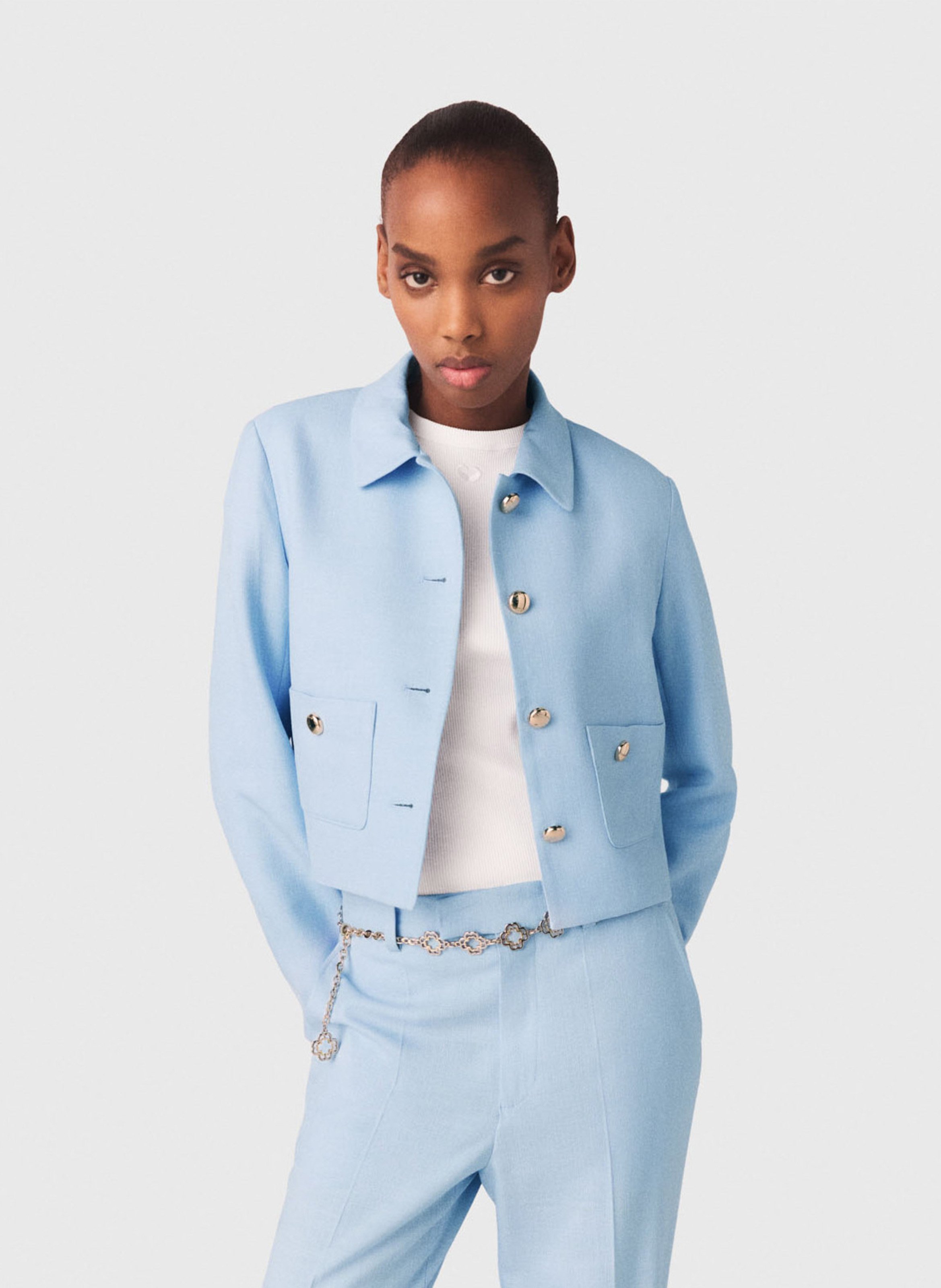 Veste droite courte unie à boutons MAJE Bleu