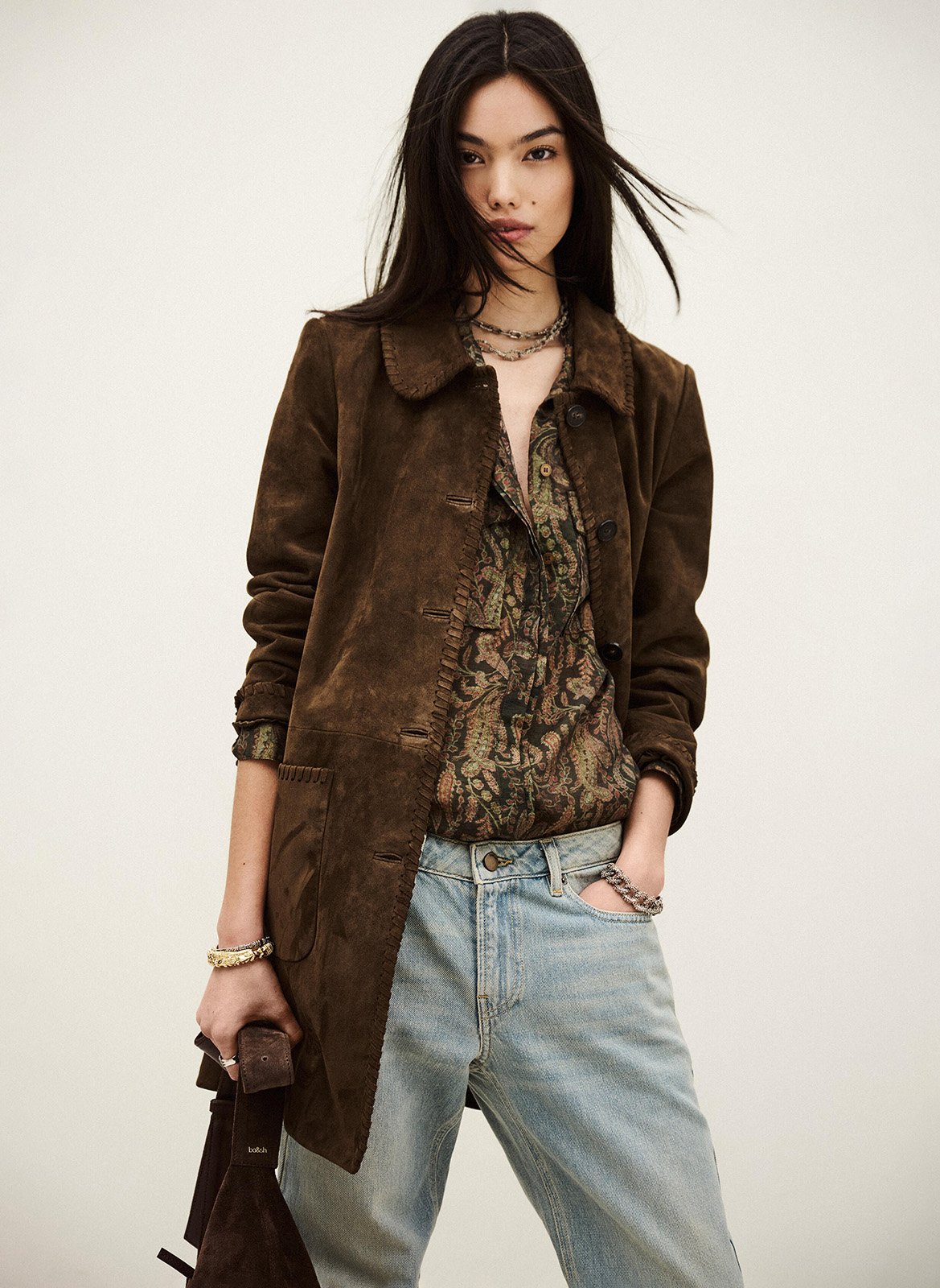 Manteau col classique en cuir maena BA&SH Marron