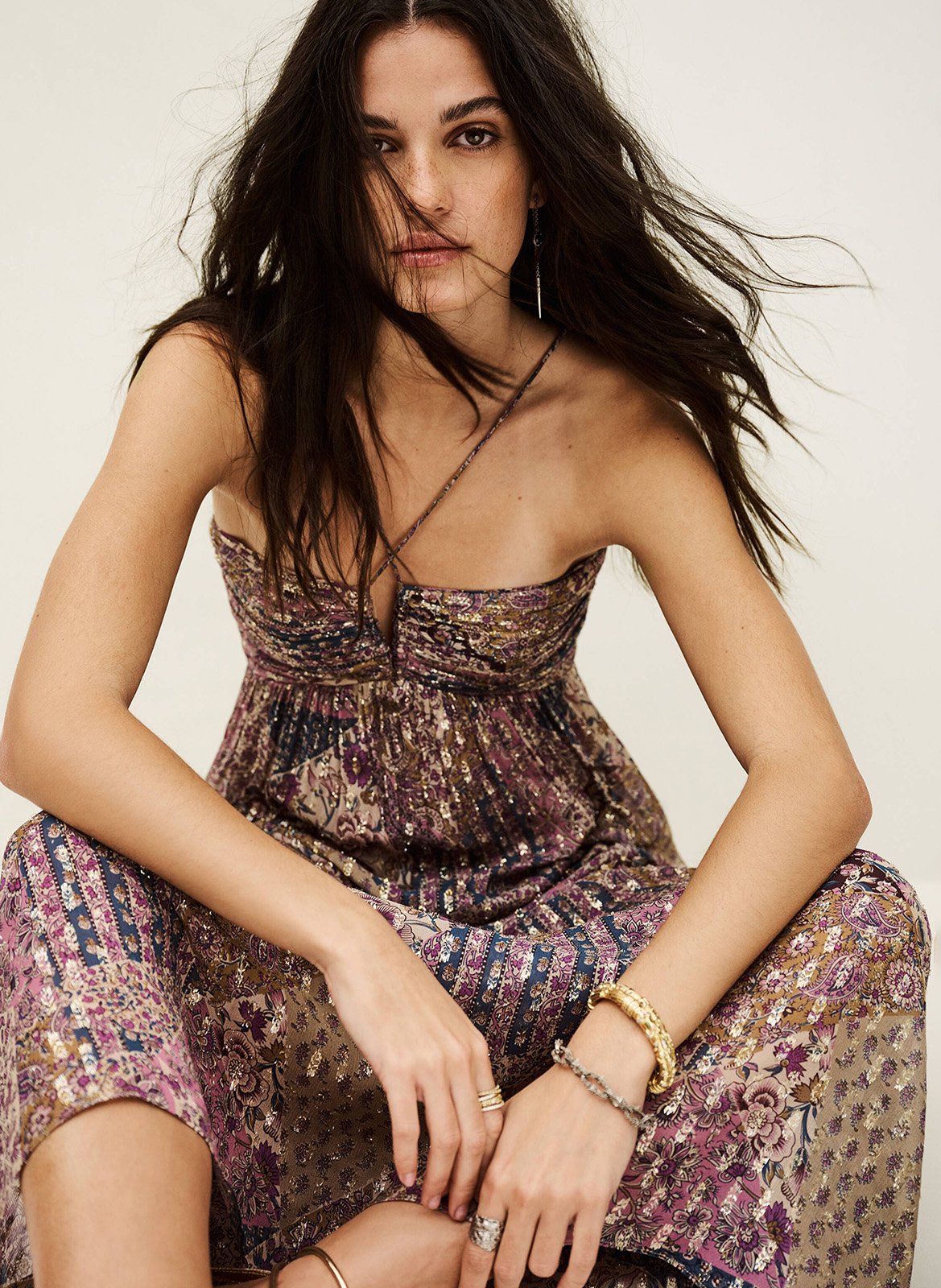 Robe longue imprimée à bretelles fines pietra BA&SH Rose