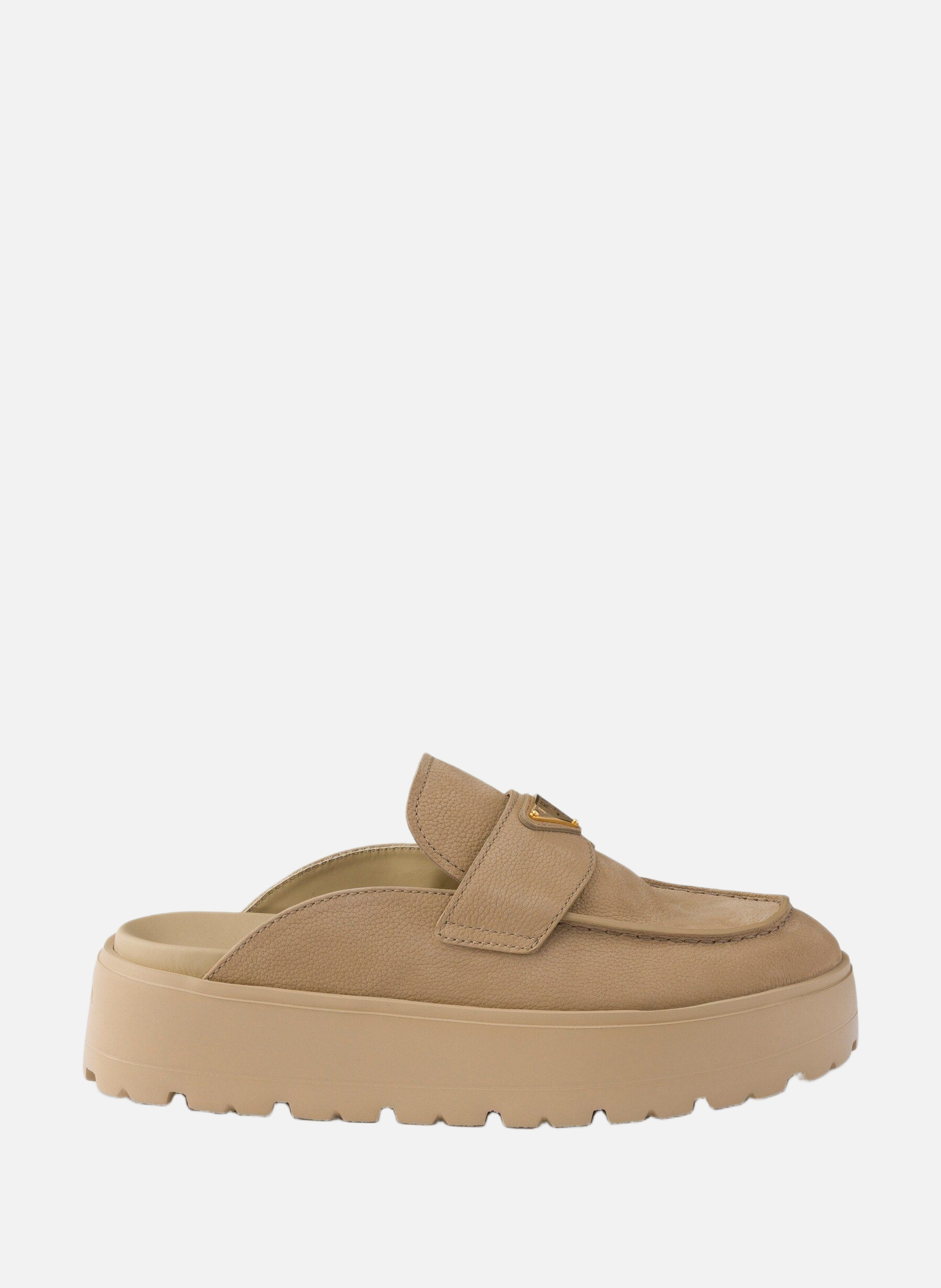 Mules à semelle plateforme en nubuck PRADA Beige