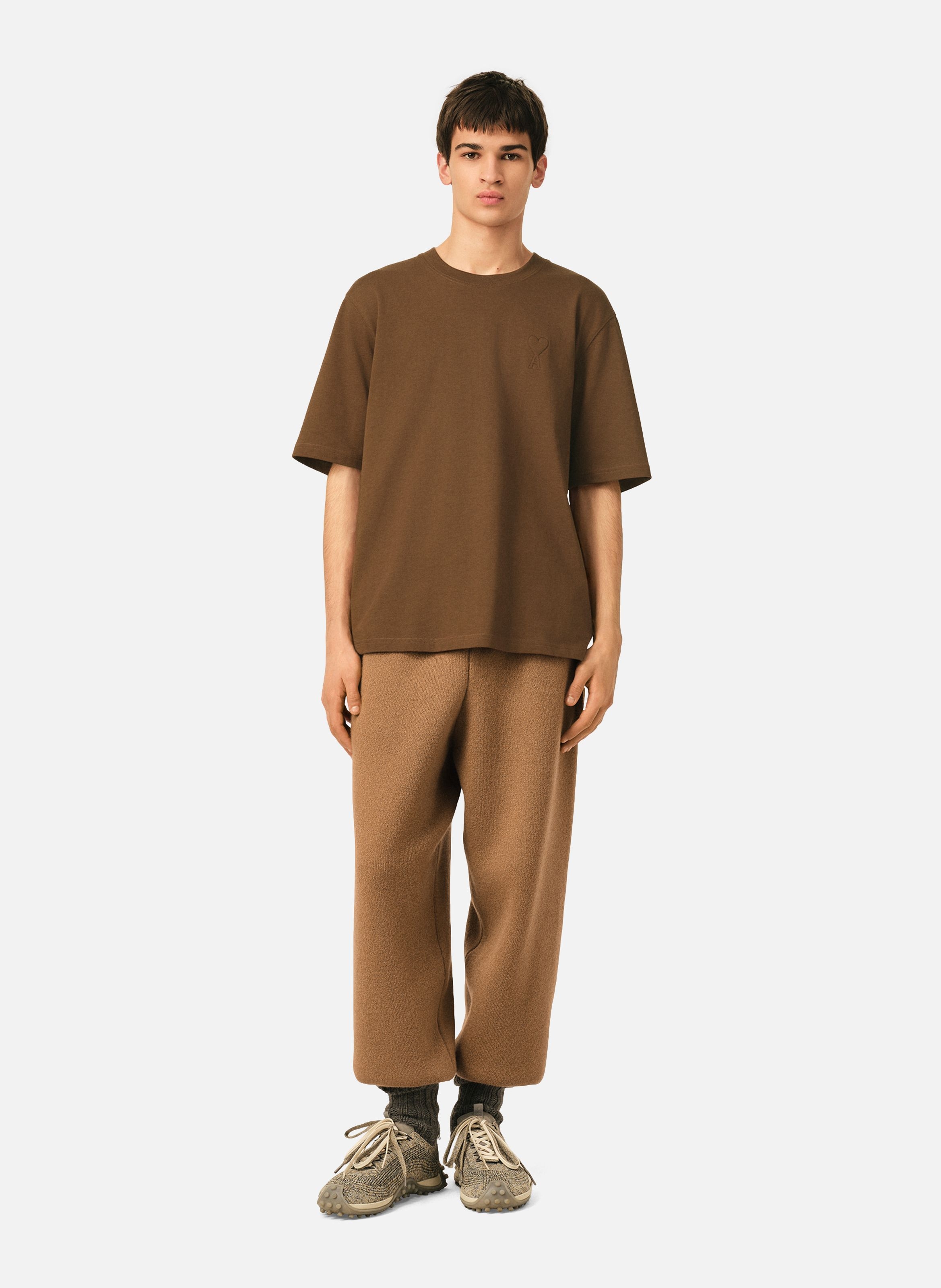 T-shirt unisexe en coton ami de coeur embossé AMI PARIS Marron
