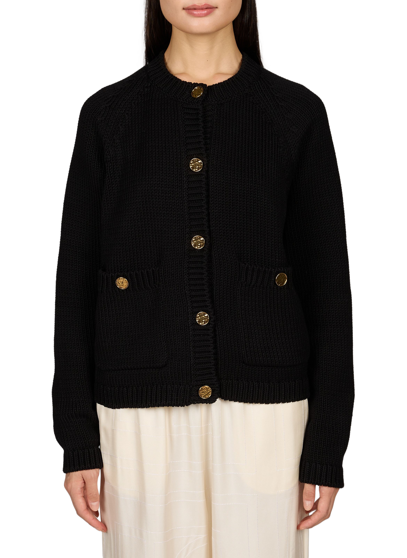 Knit cotton vest with hammered buttons TOTEME Black
