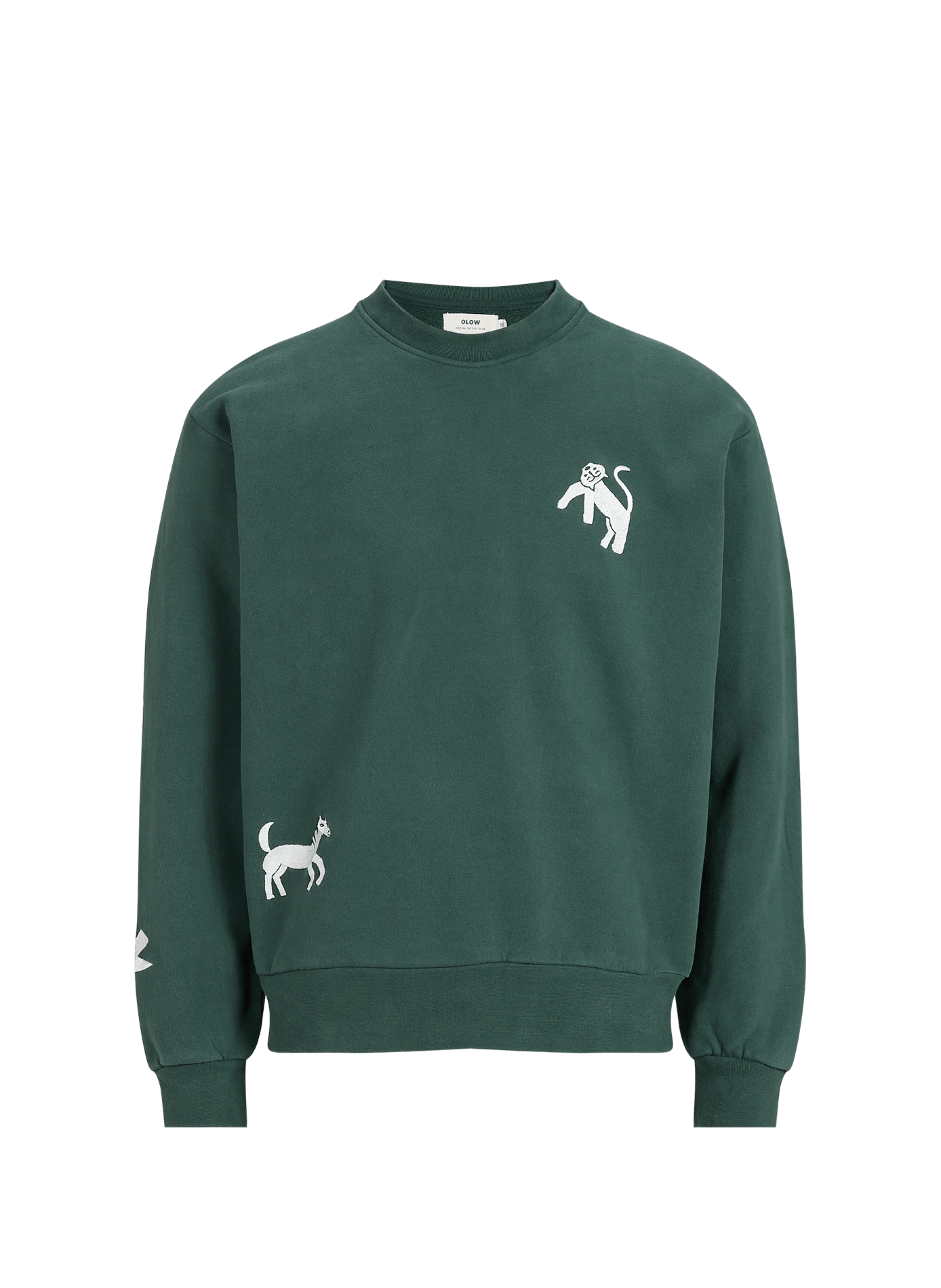 Straight-fit crew-neck sweatshirt with embroidered motifs OLOW Green
