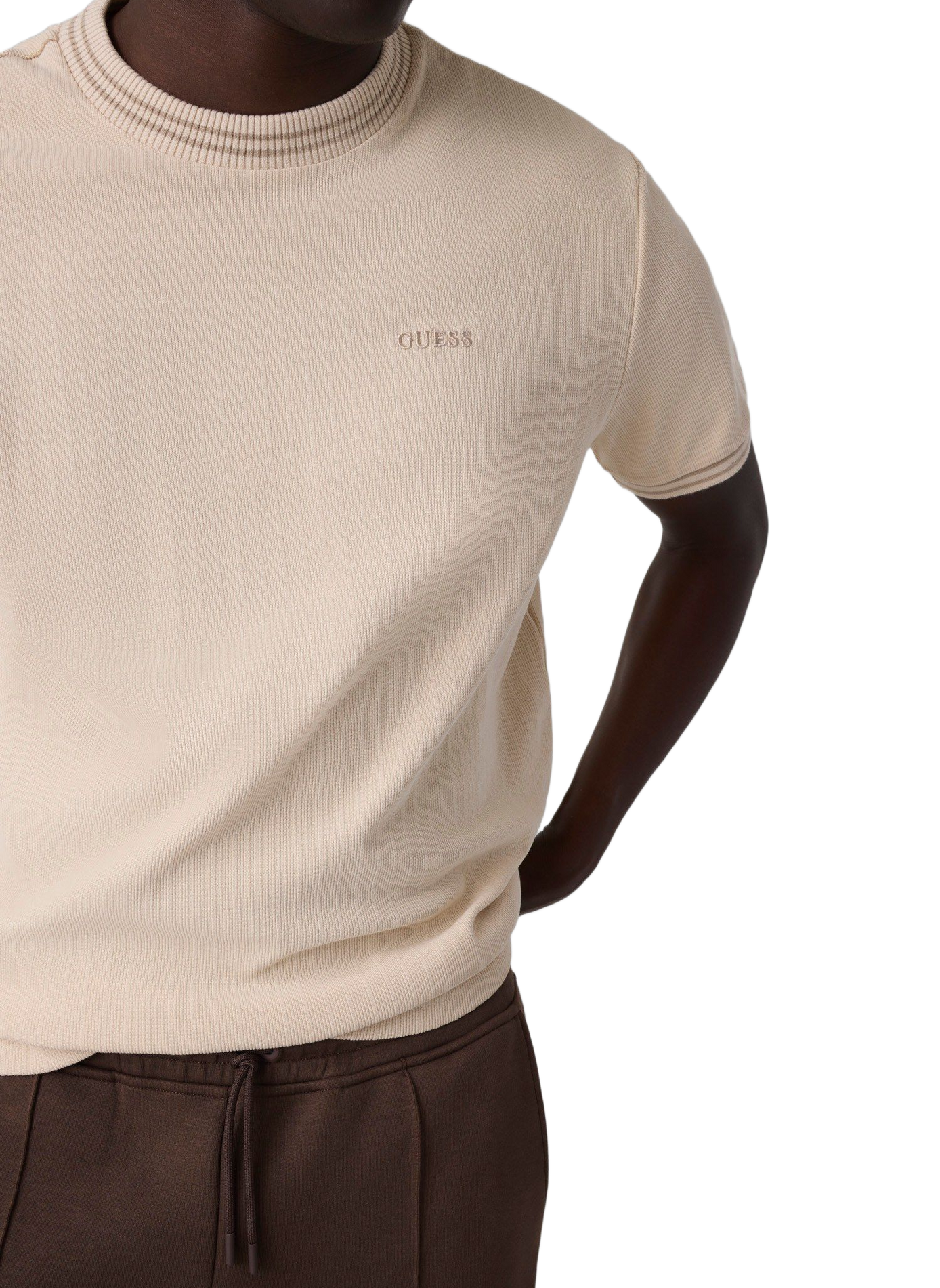 T-Shirt mit kurzem Logo-Ärmel aus Baumwolle GUESS Beige