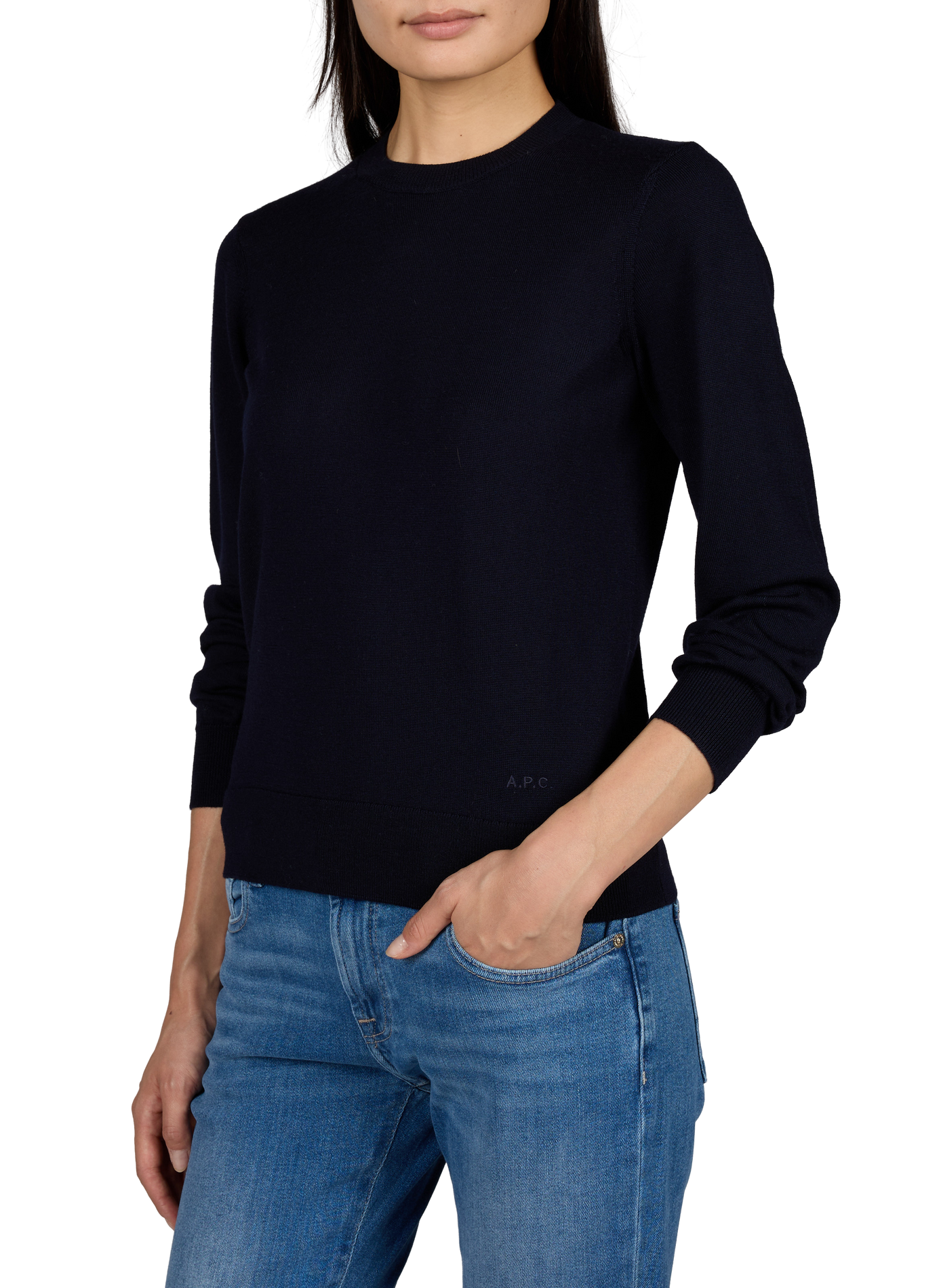 Straight round neck virgin wool Philo sweater. A.P.C. Blue