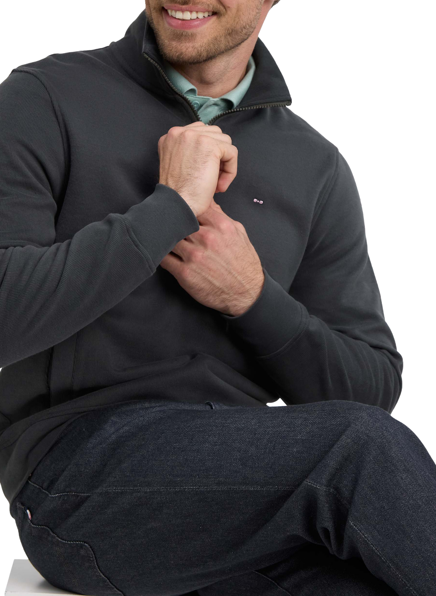 Pull col camionneur en coton EDEN PARK Kaki