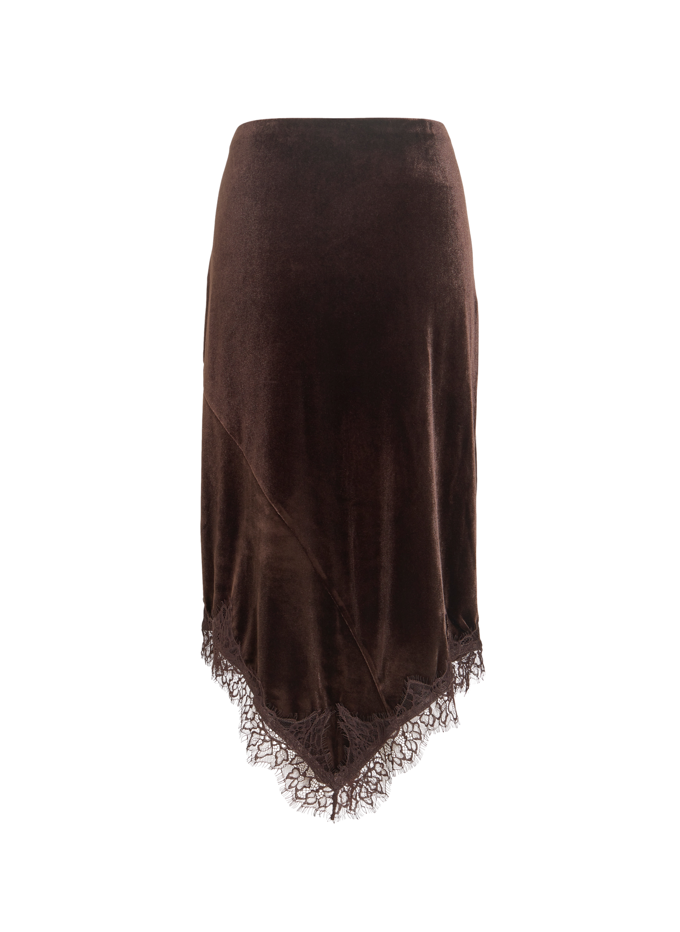 Midi velvet skirt with asymmetric lace detailing VILA Brown