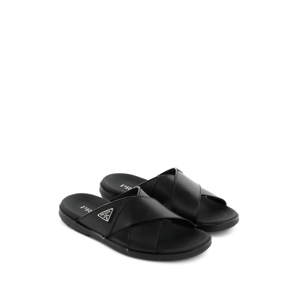 Prada Leather Sandals In Black