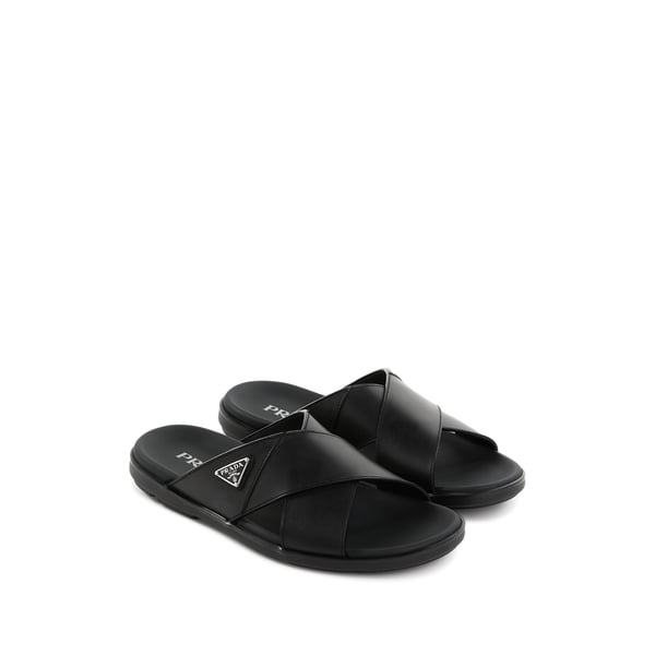 Prada Triangle Logo Criss-cross Sandals In Black