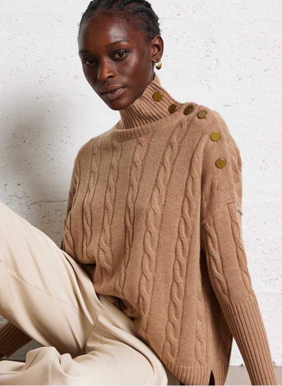 Pull ample col montant en cachemire inko Marron by KUJTEN KUJTEN Pull ample col montant en cachemire inko Marron