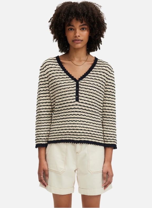 Pull en crochet rayé - jinette Bleu by PABLO PABLO Pull en crochet rayé - jinette Bleu