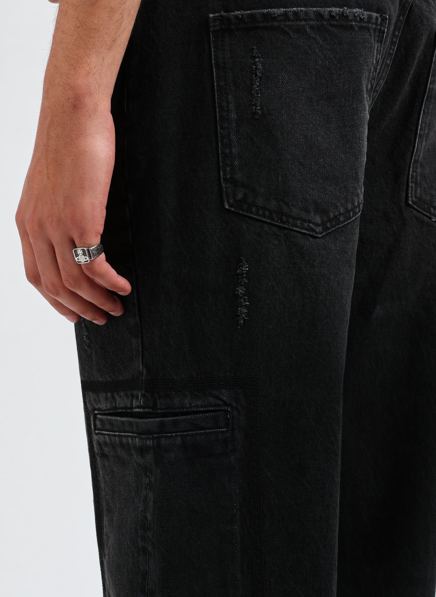 Wide leg distressed jeans REPRESENT Black