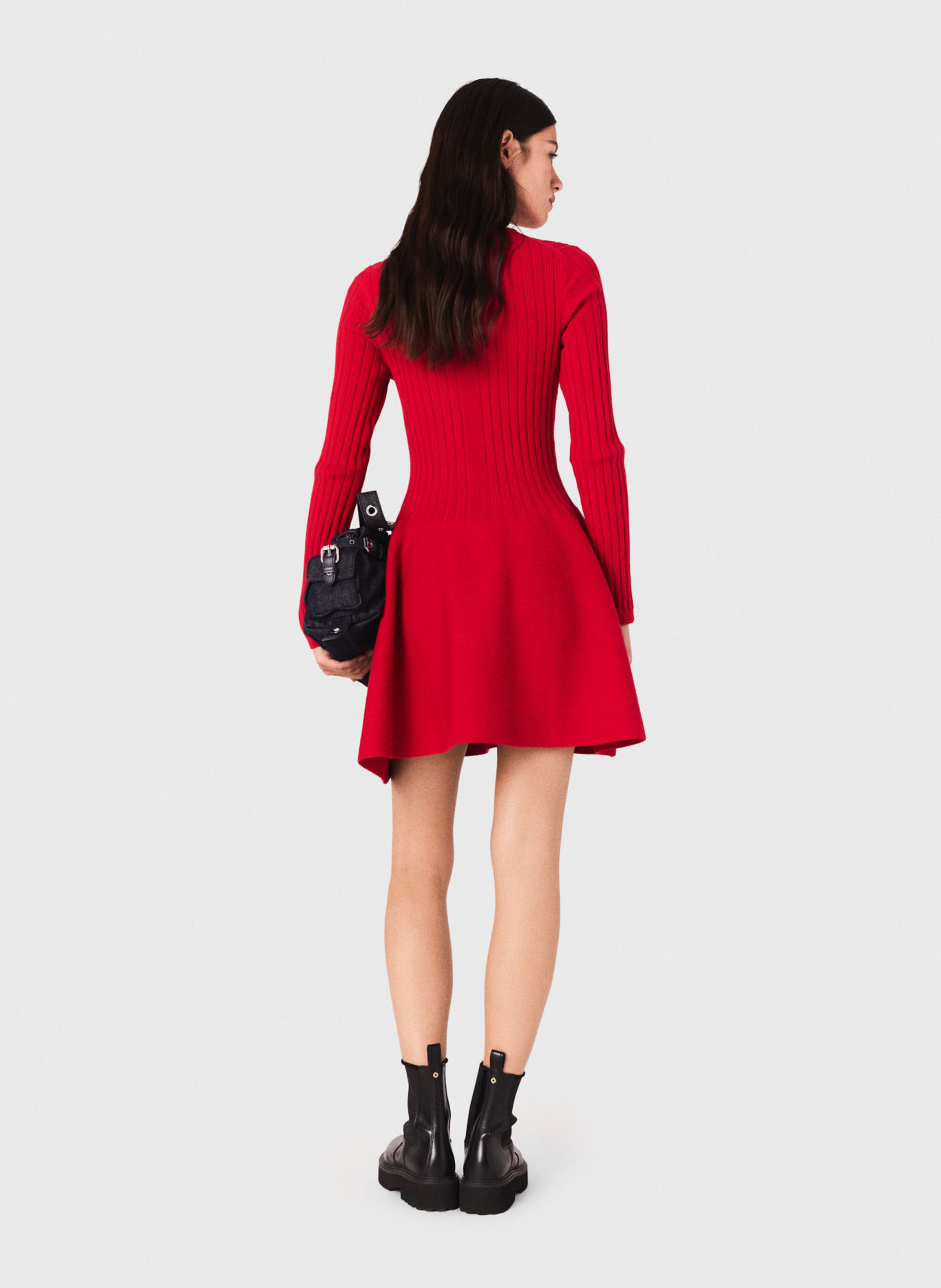 Robe courte boutonnée à col rond Rouge