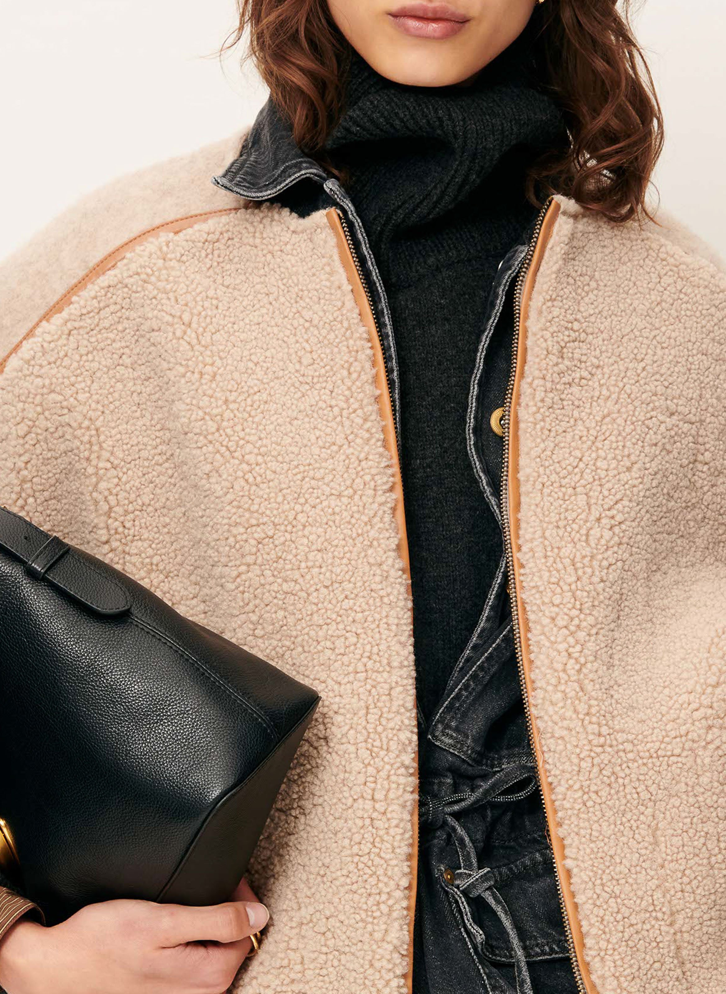 Veste sans manches zippée en fourrure bouclée mounty SESSUN Beige