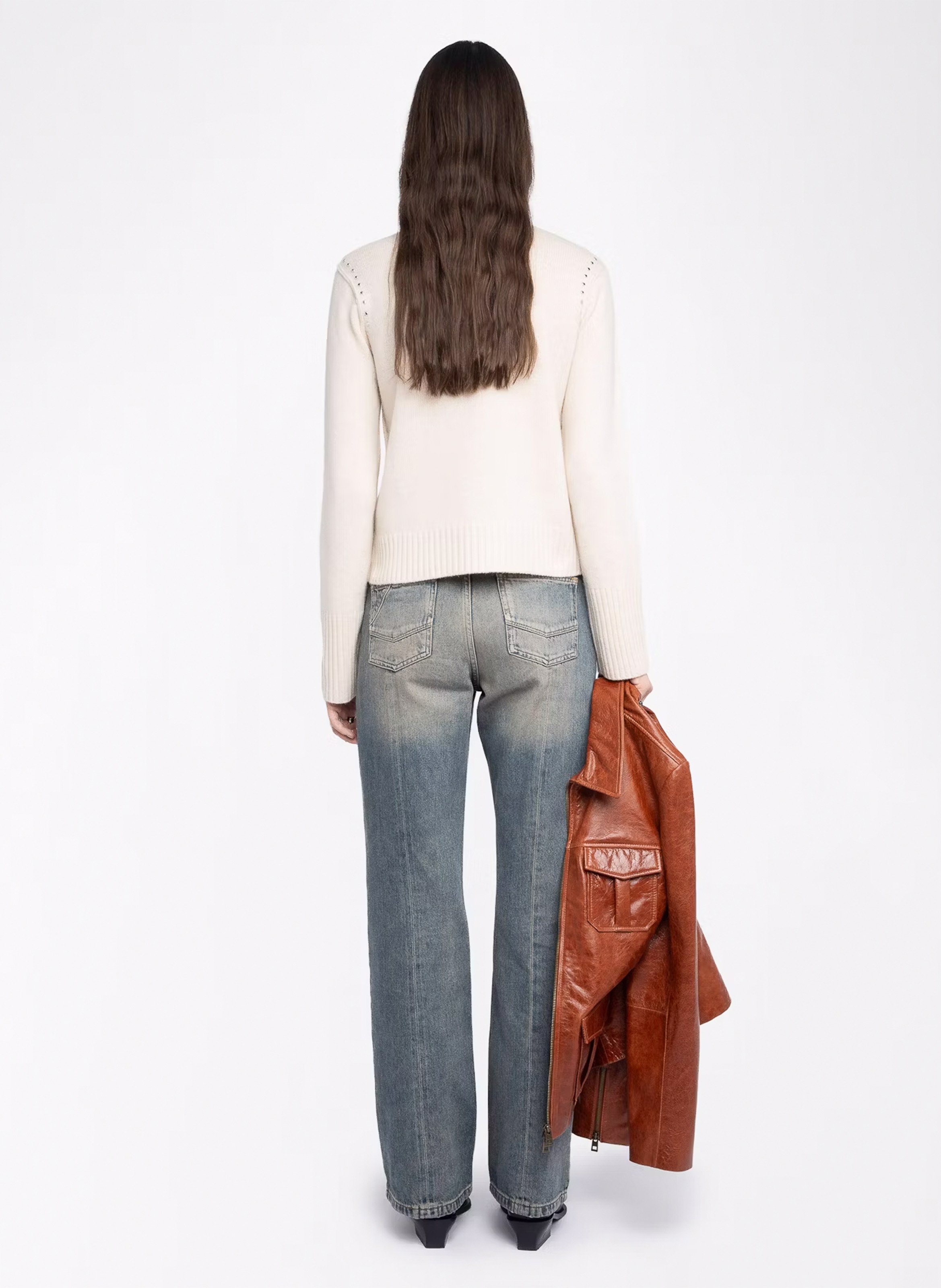 Pull droit col rond en laine et cachemire nalty ZADIG&VOLTAIRE Blanc