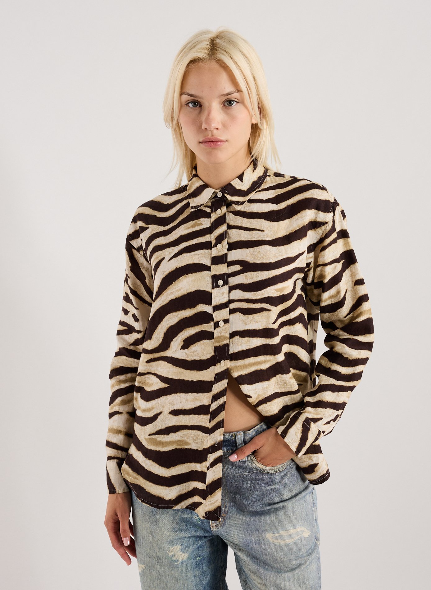 LAUREN Linen shirt with animal print White