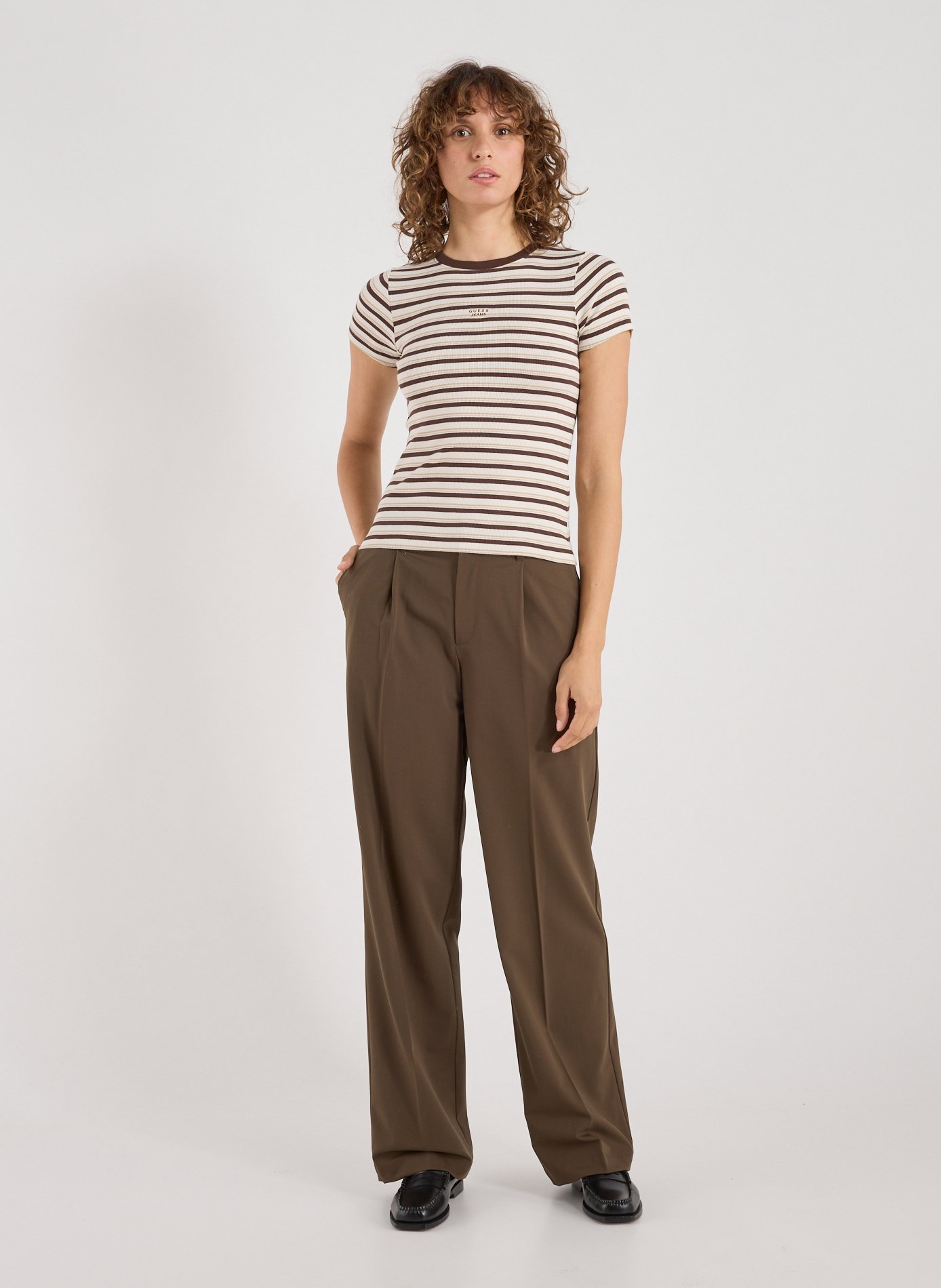 Straight Leg Pants in Solid Color GUESS Brown