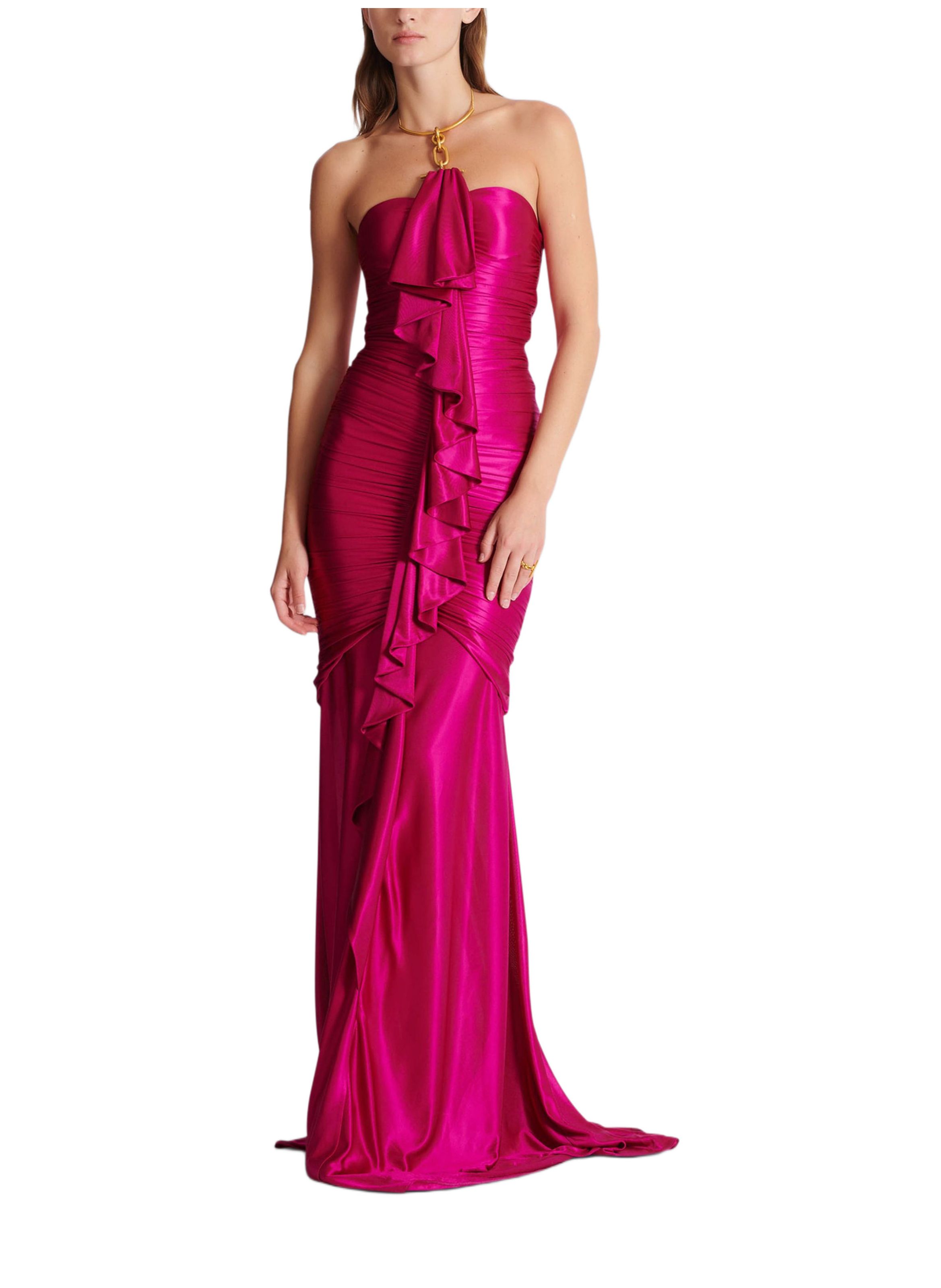Robe longue drapée bustier avec détail bijou BALMAIN Rose
