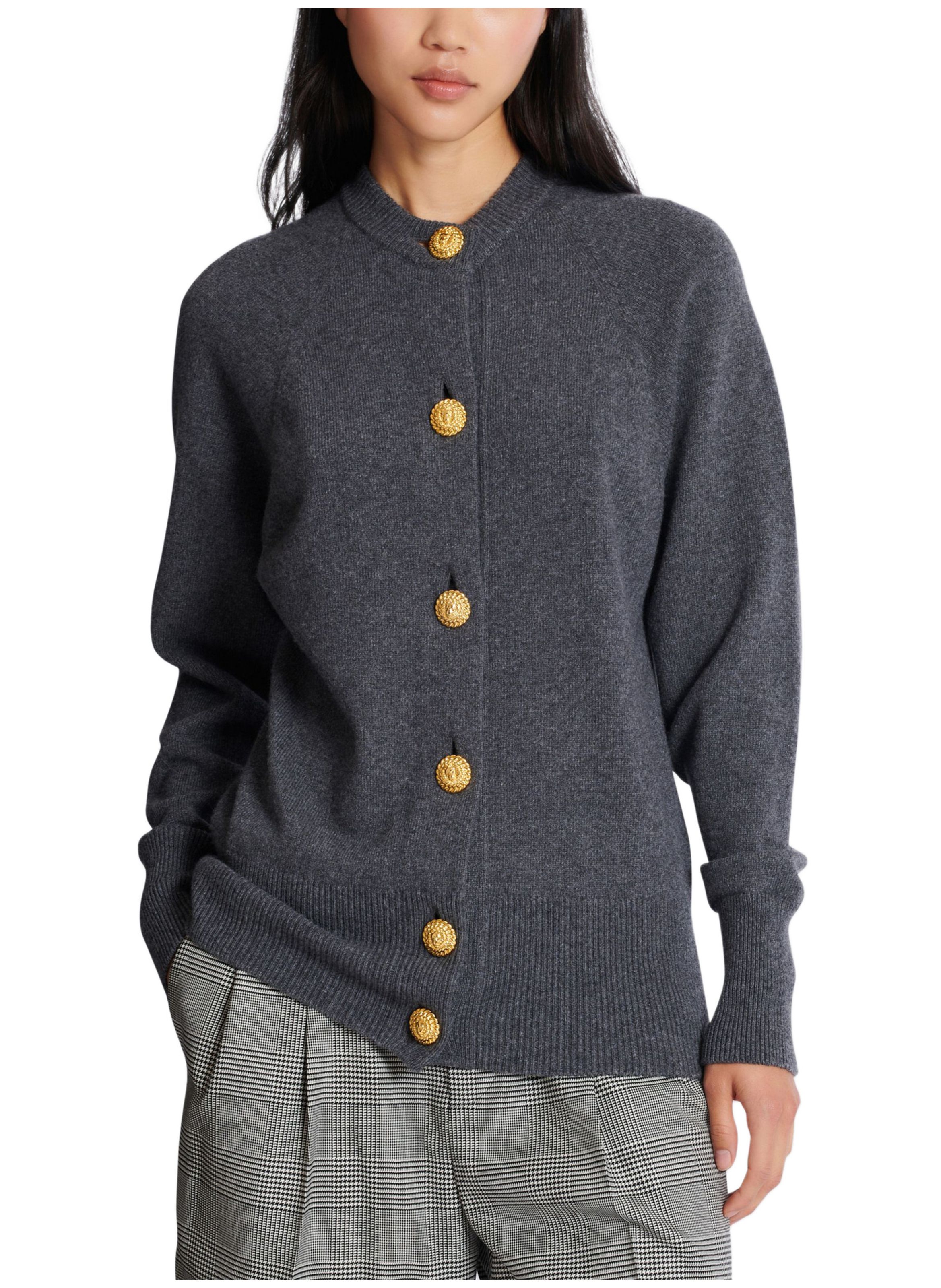 Cardigan boutonné en éco-cachemire Gris