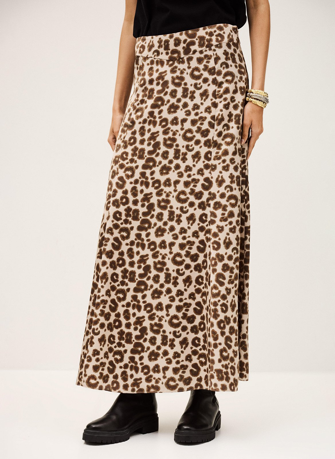 Jupe longue évasée léopard en satin blaire BA&SH Beige
