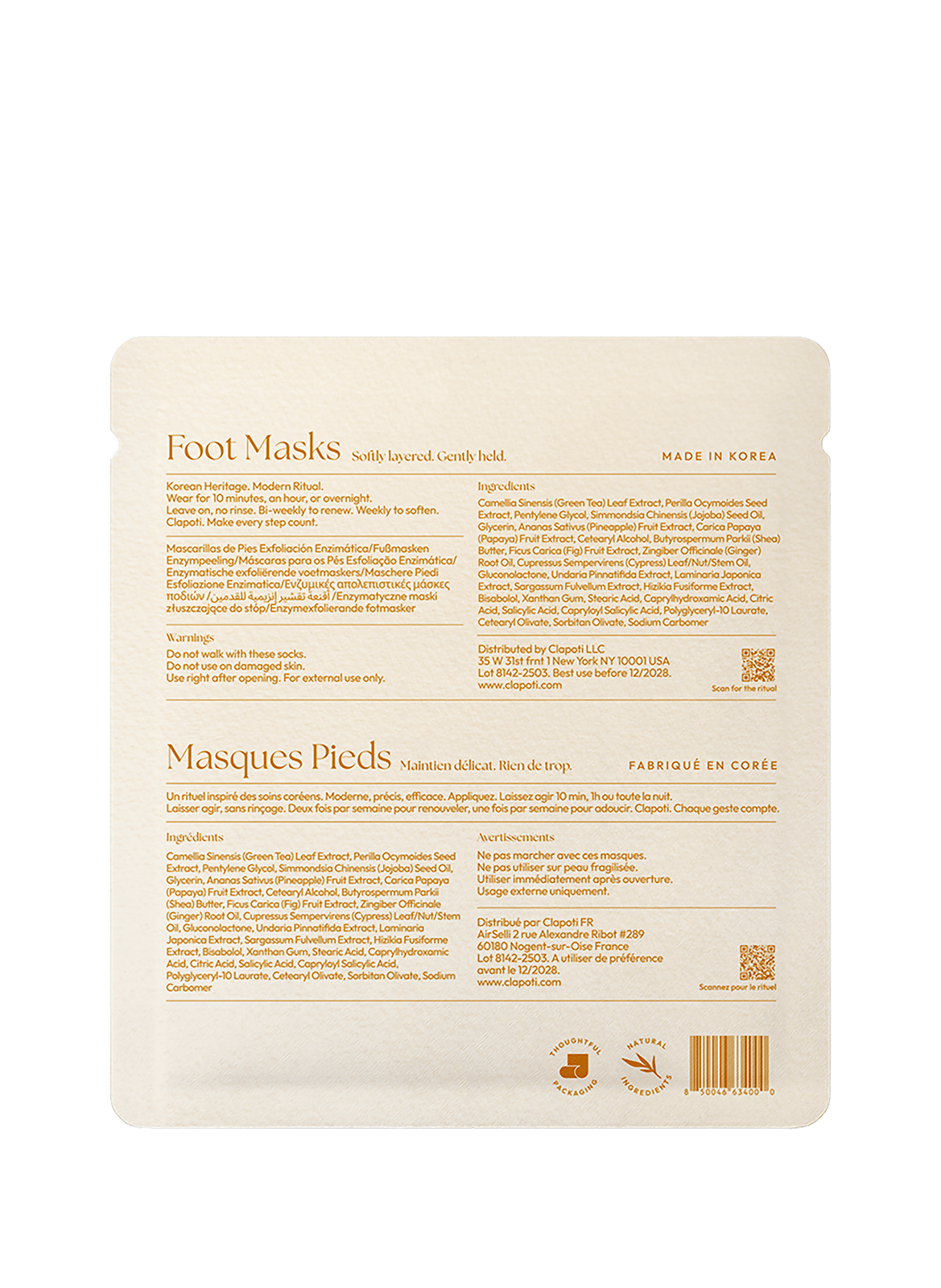 Masques Pieds Enzyme Exfoliation CLAPOTI No color